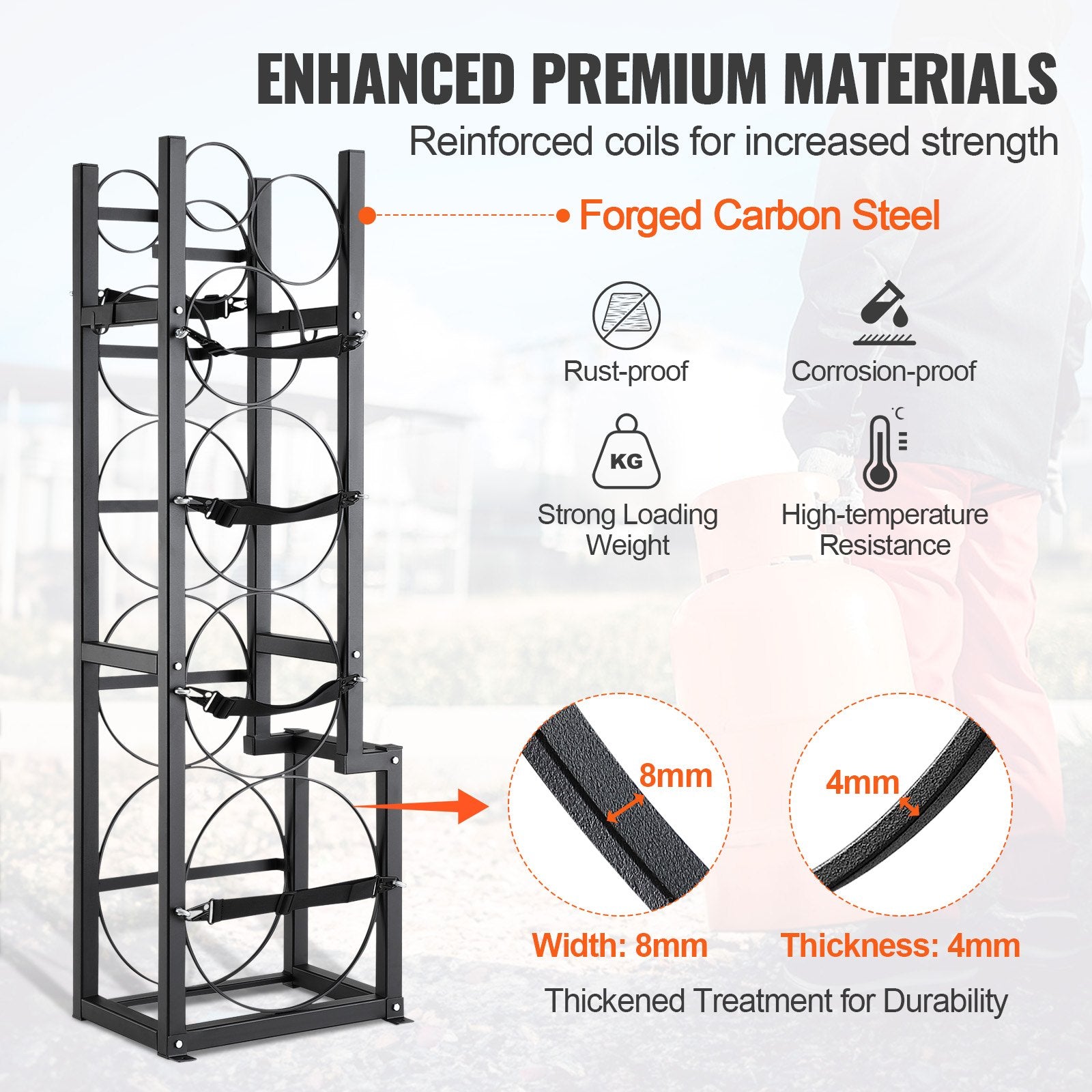 Refrigerant Tank Rack, with 1 x 50lb, 2 x 30lb and Other 3 Small Bottle Tanks, Cylinder Tank Rack 15.55x12.99x49.8 in, Refrigerant Cylinder Rack and Holders for Freon, Gases, Oxygen, Nitrogen - Image 3