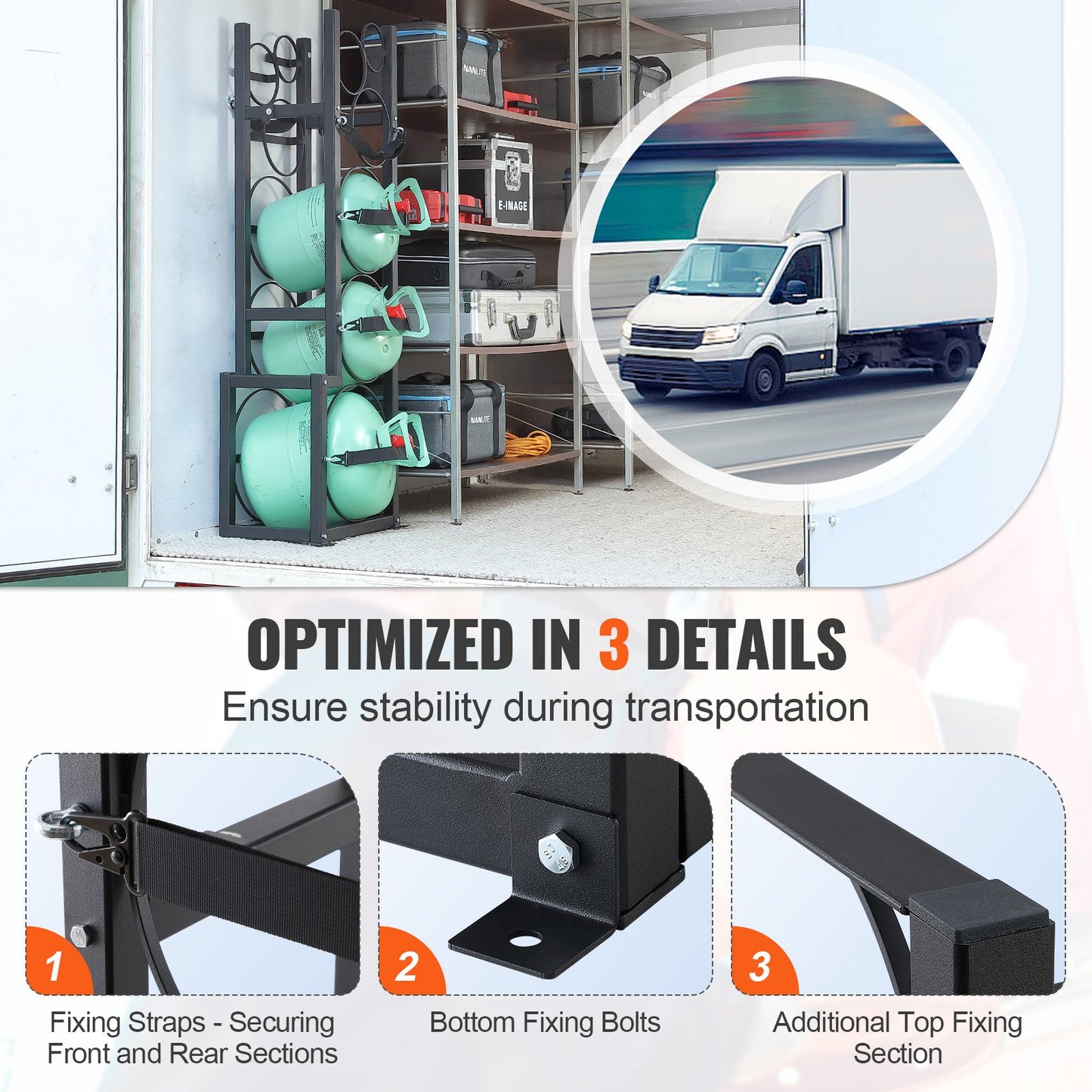 Refrigerant Tank Rack, with 1 x 50lb, 2 x 30lb and Other 3 Small Bottle Tanks, Cylinder Tank Rack 15.55x12.99x49.8 in, Refrigerant Cylinder Rack and Holders for Freon, Gases, Oxygen, Nitrogen - Image 4
