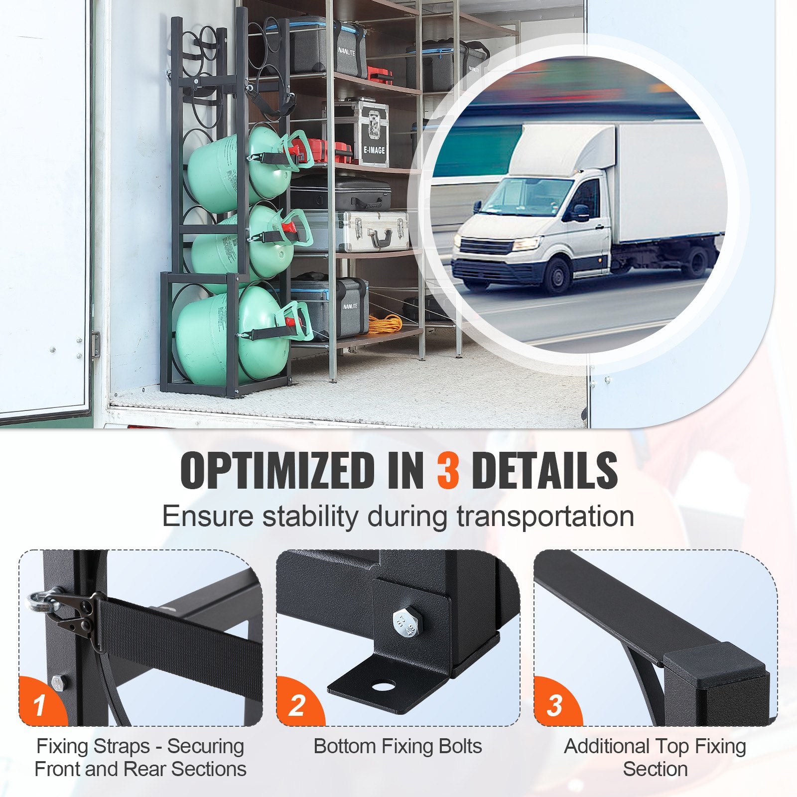 Refrigerant Tank Rack, with 1 x 50lb, 2 x 30lb and Other 3 Small Bottle Tanks, Cylinder Tank Rack 15.55x12.99x49.8 in, Refrigerant Cylinder Rack and Holders for Freon, Gases, Oxygen, Nitrogen - Image 4