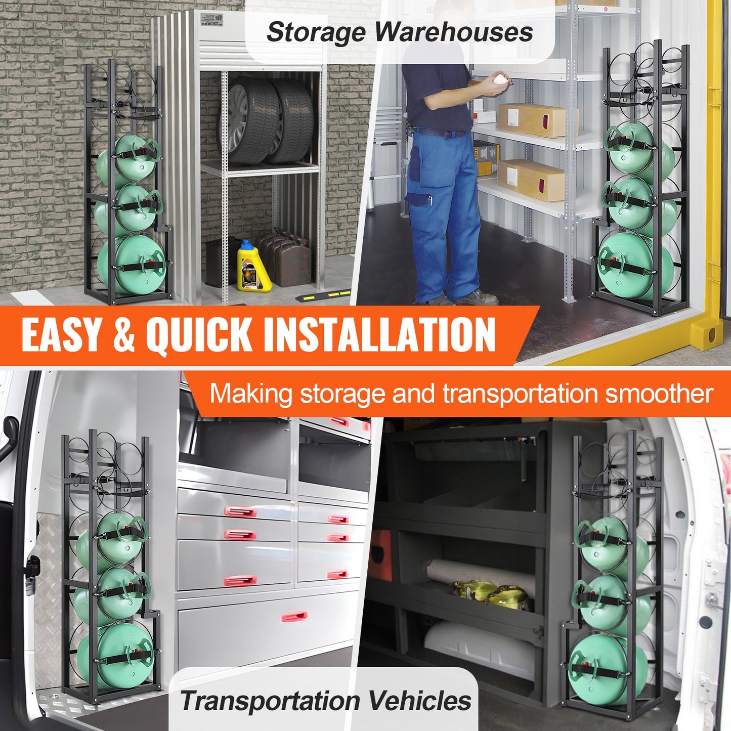 Refrigerant Tank Rack, with 1 x 50lb, 2 x 30lb and Other 3 Small Bottle Tanks, Cylinder Tank Rack 15.55x12.99x49.8 in, Refrigerant Cylinder Rack and Holders for Freon, Gases, Oxygen, Nitrogen - Image 6