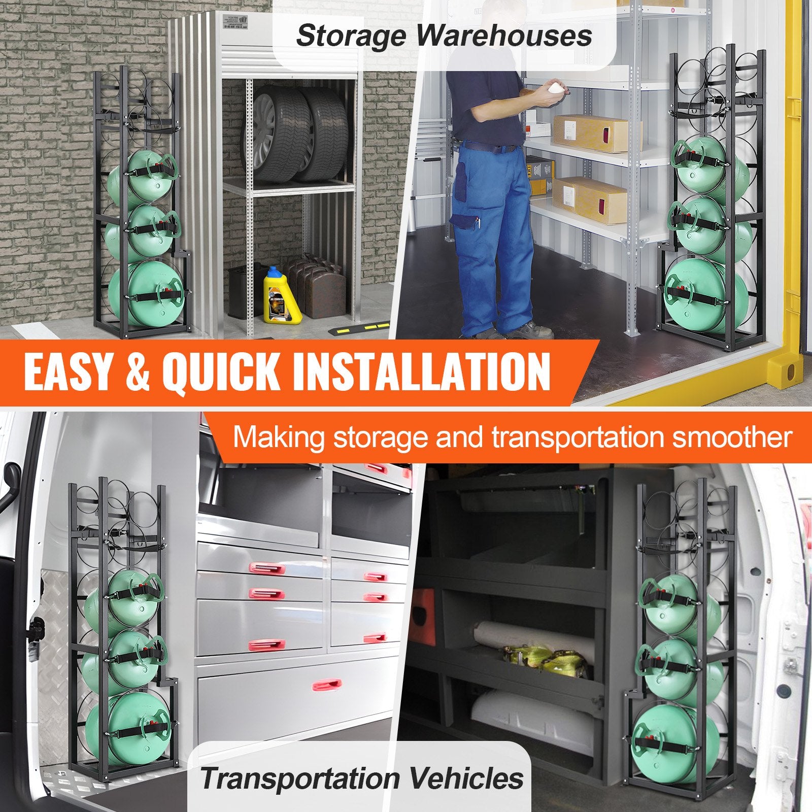 Refrigerant Tank Rack, with 1 x 50lb, 2 x 30lb and Other 3 Small Bottle Tanks, Cylinder Tank Rack 15.55x12.99x49.8 in, Refrigerant Cylinder Rack and Holders for Freon, Gases, Oxygen, Nitrogen - Image 6