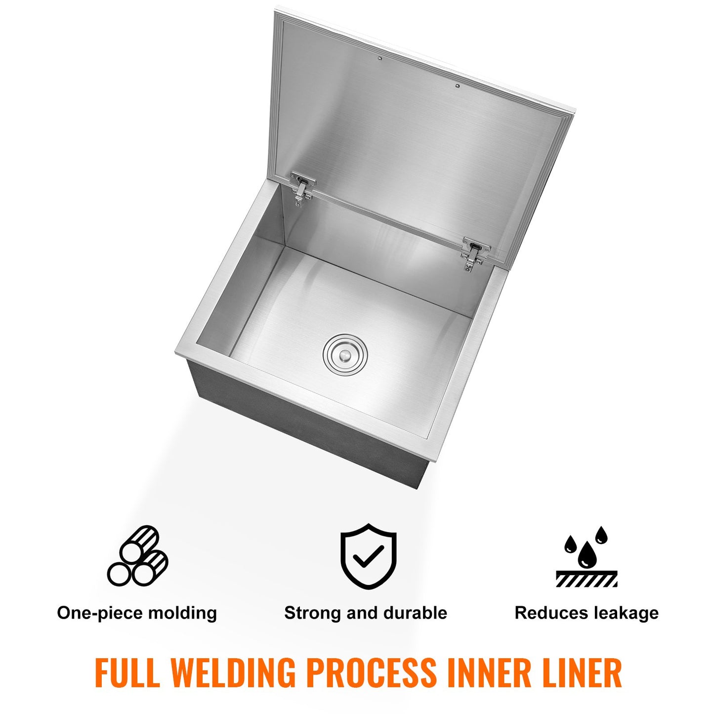 Drop in Ice Chest, 28"L x 16"W x 17"H Stainless Steel Ice Cooler, Commercial Ice Bin with Hinged Cover, 40 qt Outdoor Kitchen Ice Bar, Drain-pipe and Drain Plug Included, for Cold Wine Beer - Image 4