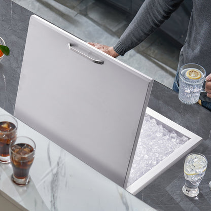 Drop in Ice Chest, 28"L x 16"W x 17"H Stainless Steel Ice Cooler, Commercial Ice Bin with Hinged Cover, 40 qt Outdoor Kitchen Ice Bar, Drain-pipe and Drain Plug Included, for Cold Wine Beer - Image 8