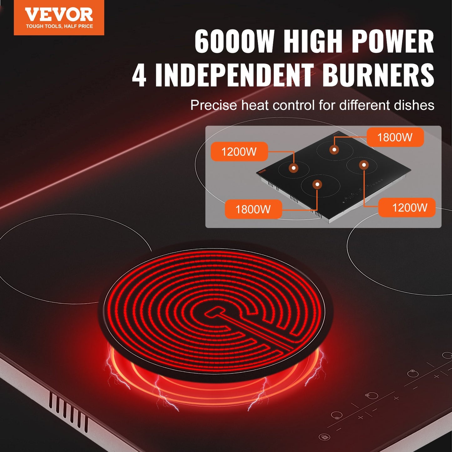 Built-in Electric Cooktop Radiant Ceramic Cooktop 4 Burners 23.2x20.5 inch - Image 2