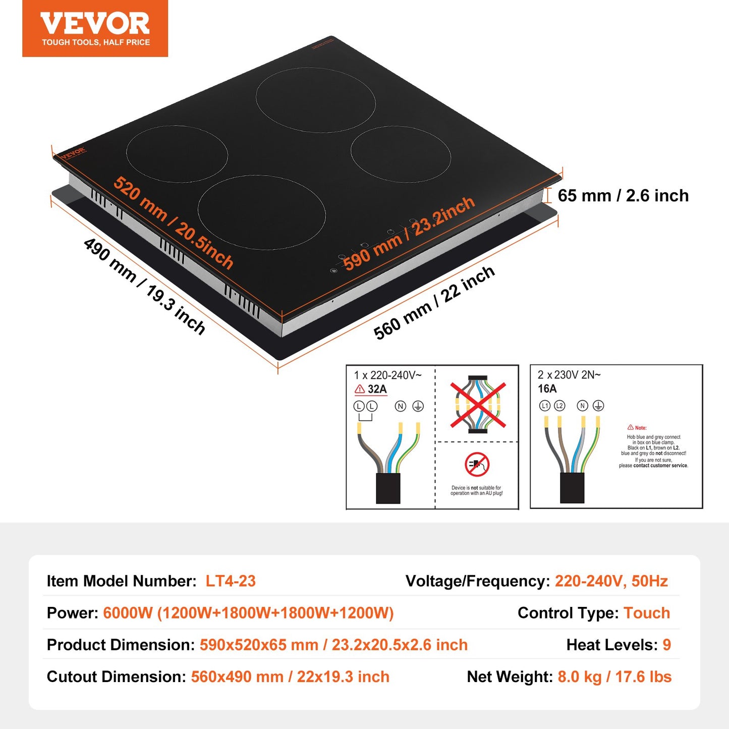 Built-in Electric Cooktop Radiant Ceramic Cooktop 4 Burners 23.2x20.5 inch - Image 7