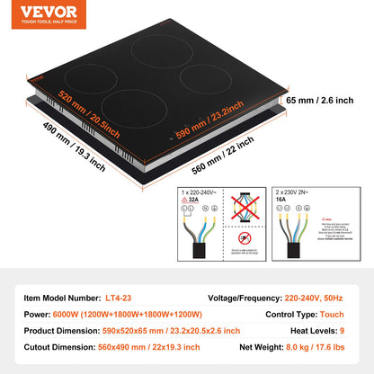 Built-in Electric Cooktop Radiant Ceramic Cooktop 4 Burners 23.2x20.5 inch - Image 7
