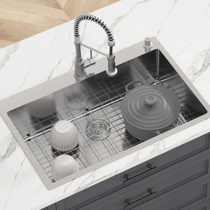 Kitchen Sink, 304 Stainless Steel Drop-In Sinks, Top Mount Single Bowl Basin with Accessories(Pack of 3), Household Dishwasher Sinks for Workstation, RV, Prep Kitchen, and Bar Sink, 33 inch - Image 7