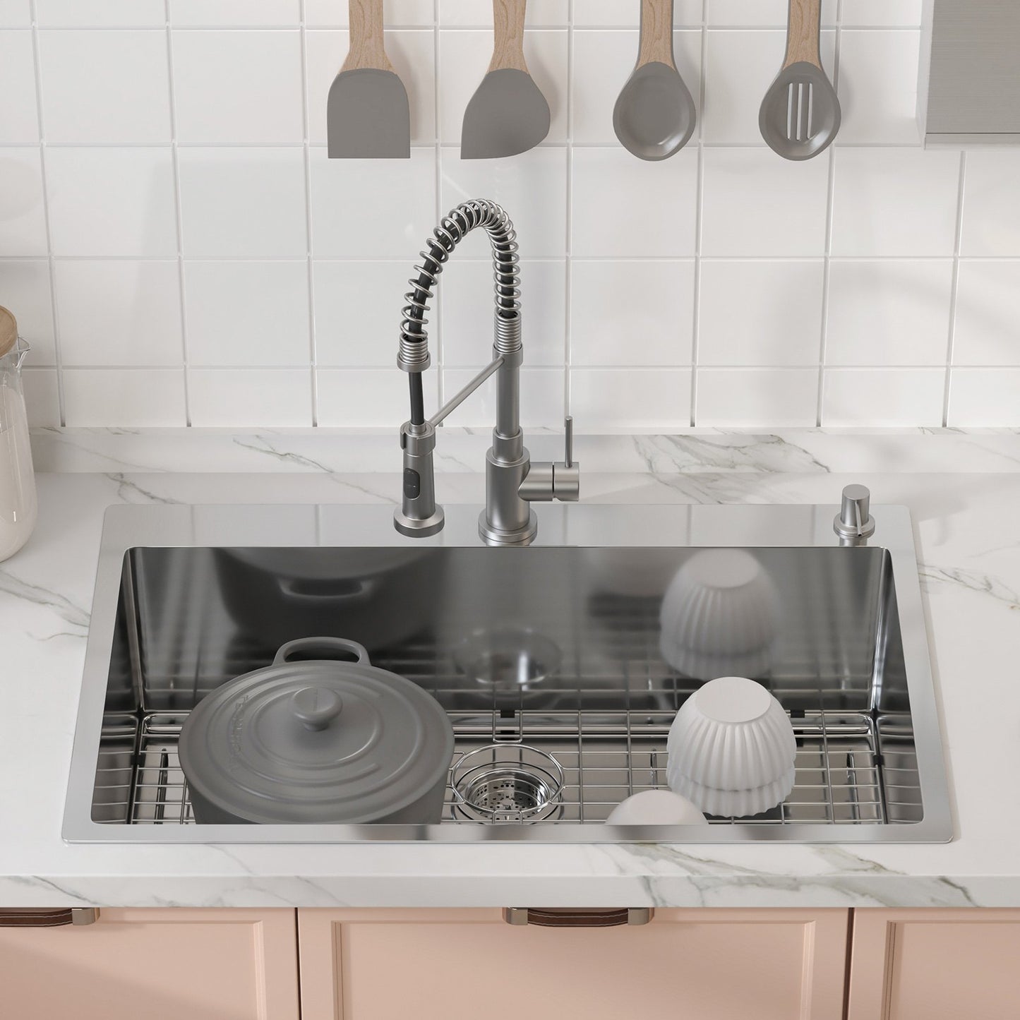 Kitchen Sink, 304 Stainless Steel Drop-In Sinks, Top Mount Single Bowl Basin with Accessories(Pack of 3), Household Dishwasher Sinks for Workstation, RV, Prep Kitchen, and Bar Sink, 33 inch - Image 8