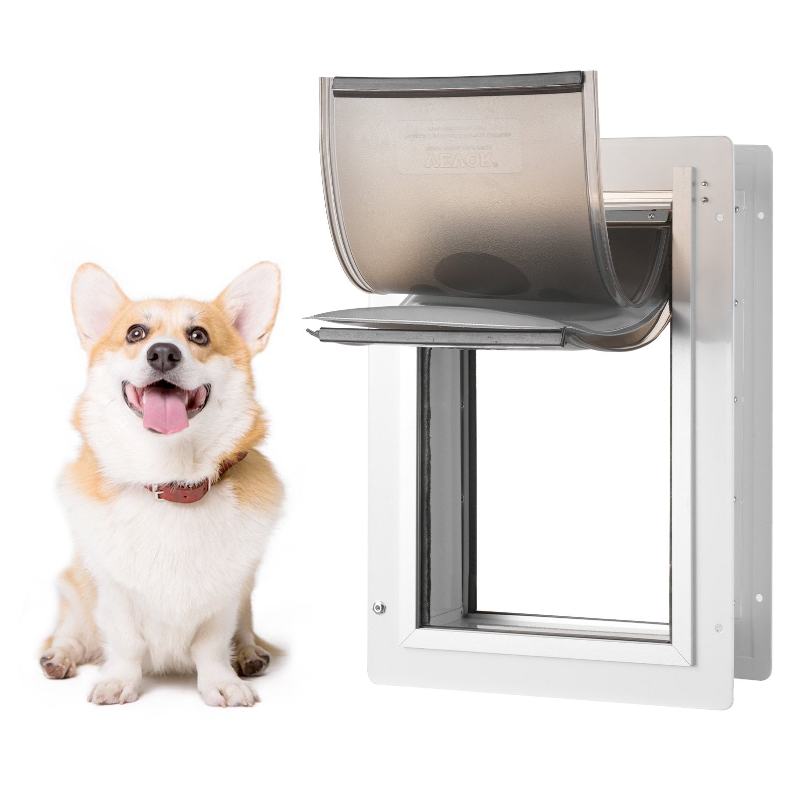 Pet Door, 31.2 x 43.5 cm Metal Frame with Lock and 3-Flap System, Weatherproof Doggy Door, Easy to Install in Interior or Exterior Walls, Pet Door Suitable for Cat Doggie Kitties (White-Medium)