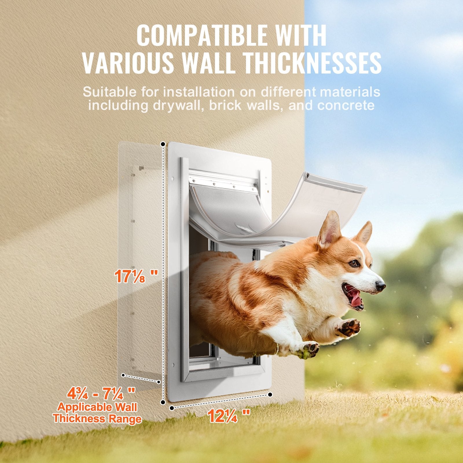 Pet Door, 31.2 x 43.5 cm Metal Frame with Lock and 3-Flap System, Weatherproof Doggy Door, Easy to Install in Interior or Exterior Walls, Pet Door Suitable for Cat Doggie Kitties (White-Medium) - Image 4