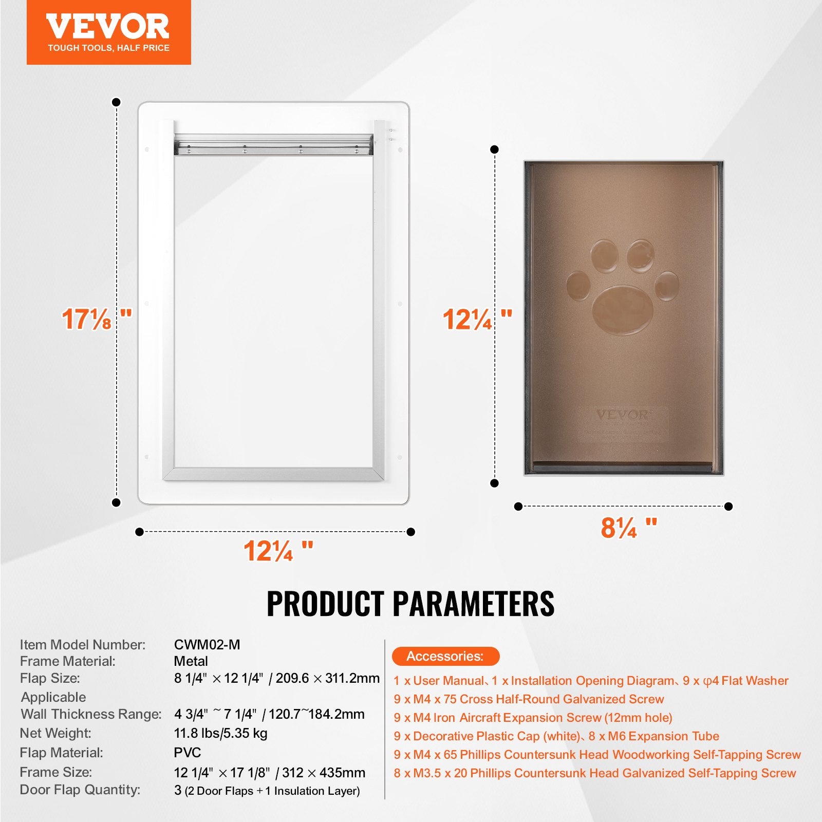 Pet Door, 31.2 x 43.5 cm Metal Frame with Lock and 3-Flap System, Weatherproof Doggy Door, Easy to Install in Interior or Exterior Walls, Pet Door Suitable for Cat Doggie Kitties (White-Medium) - Image 7