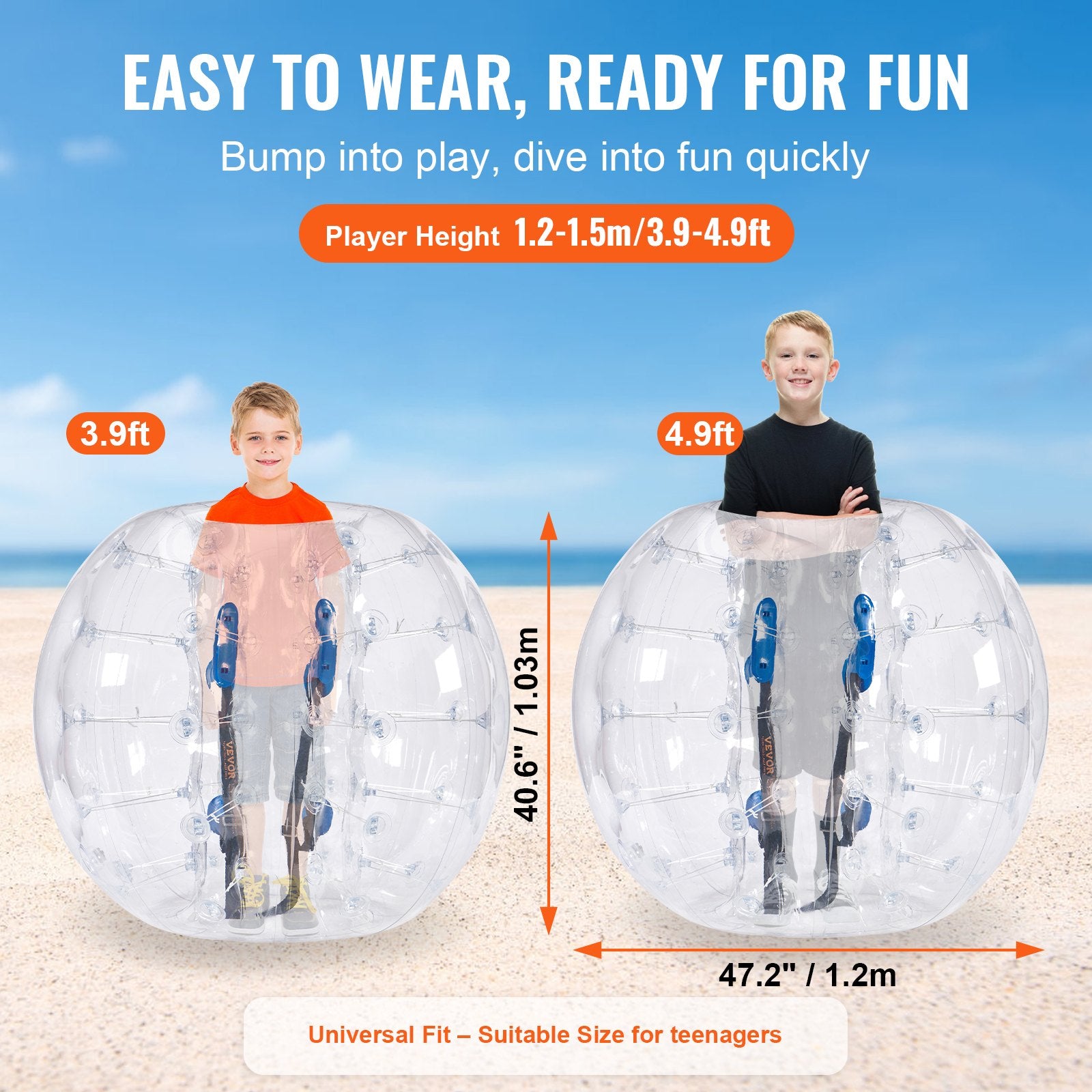 Inflatable Bumper Ball 1-Pack, 4FT/1.2M Body Sumo Zorb Balls for Teen & Adult, 0.8mm Thick PVC Human Hamster Bubble Balls for Outdoor Team Gaming Play, Bumper Bopper Toys for Garden, Yard, Park - Image 3