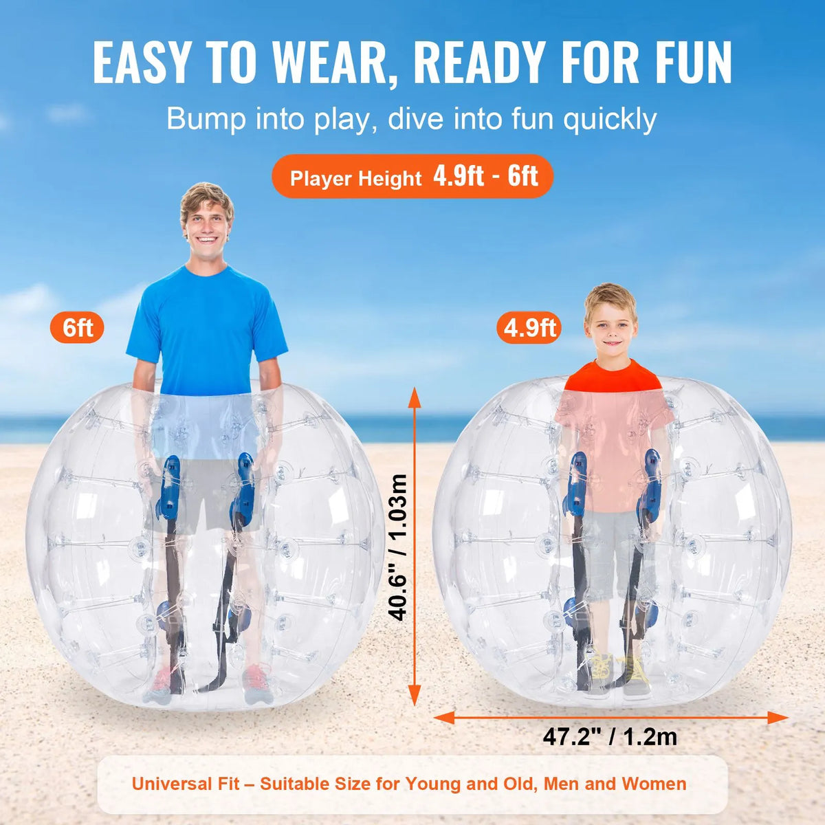 Inflatable Bumper Balls 2-Pack, 4FT/1.2M Body Sumo Zorb Balls for Teen & Adult, 0.8mm Thick PVC Human Hamster Bubble Balls for Outdoor Team Gaming Play, Bumper Bopper Toys for Garden, Yard, Park - Image 3