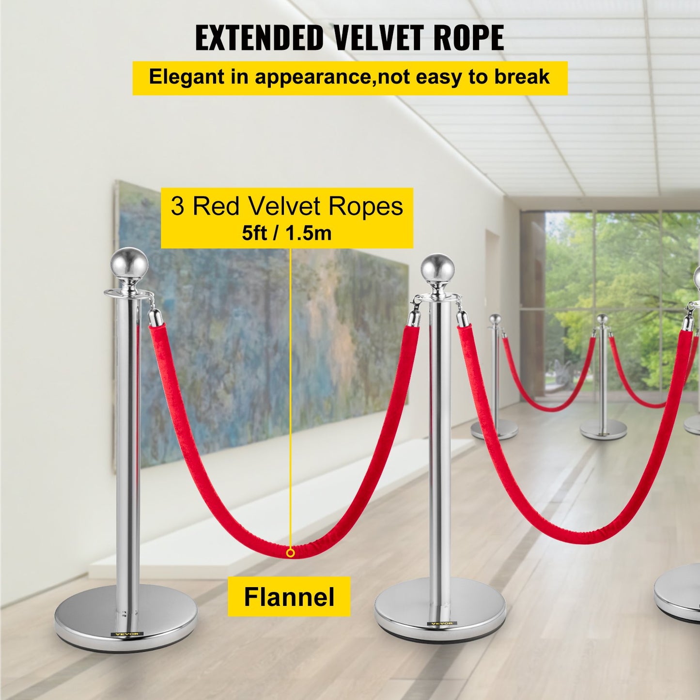 6PCS Red Rope Stanchion Silver Post Crowd Control Queue Line Barrier - Image 4