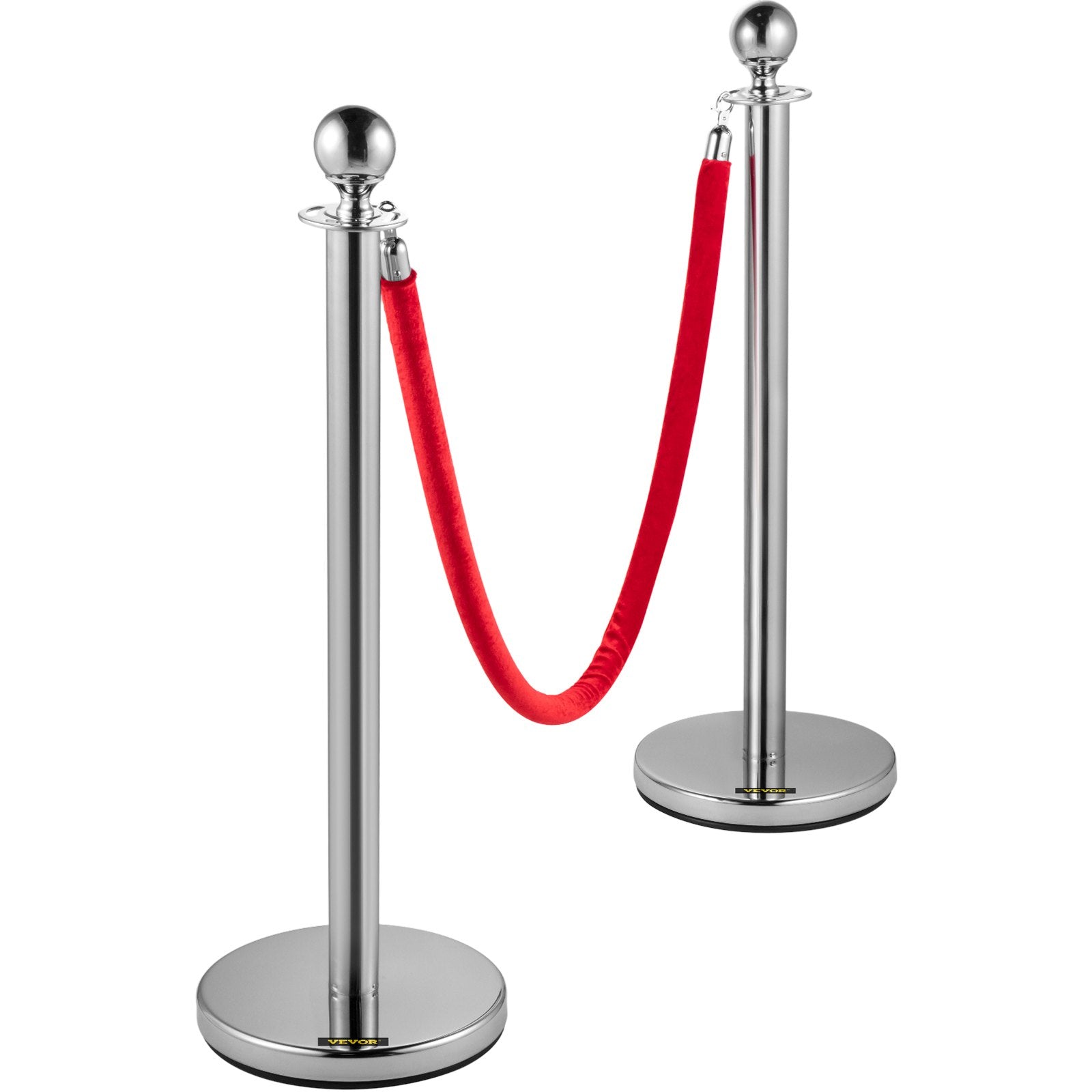 6PCS Red Rope Stanchion Silver Post Crowd Control Queue Line Barrier - Image 9