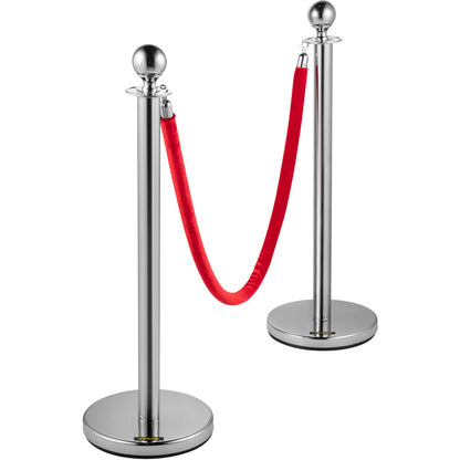 6PCS Red Rope Stanchion Silver Post Crowd Control Queue Line Barrier - Image 9