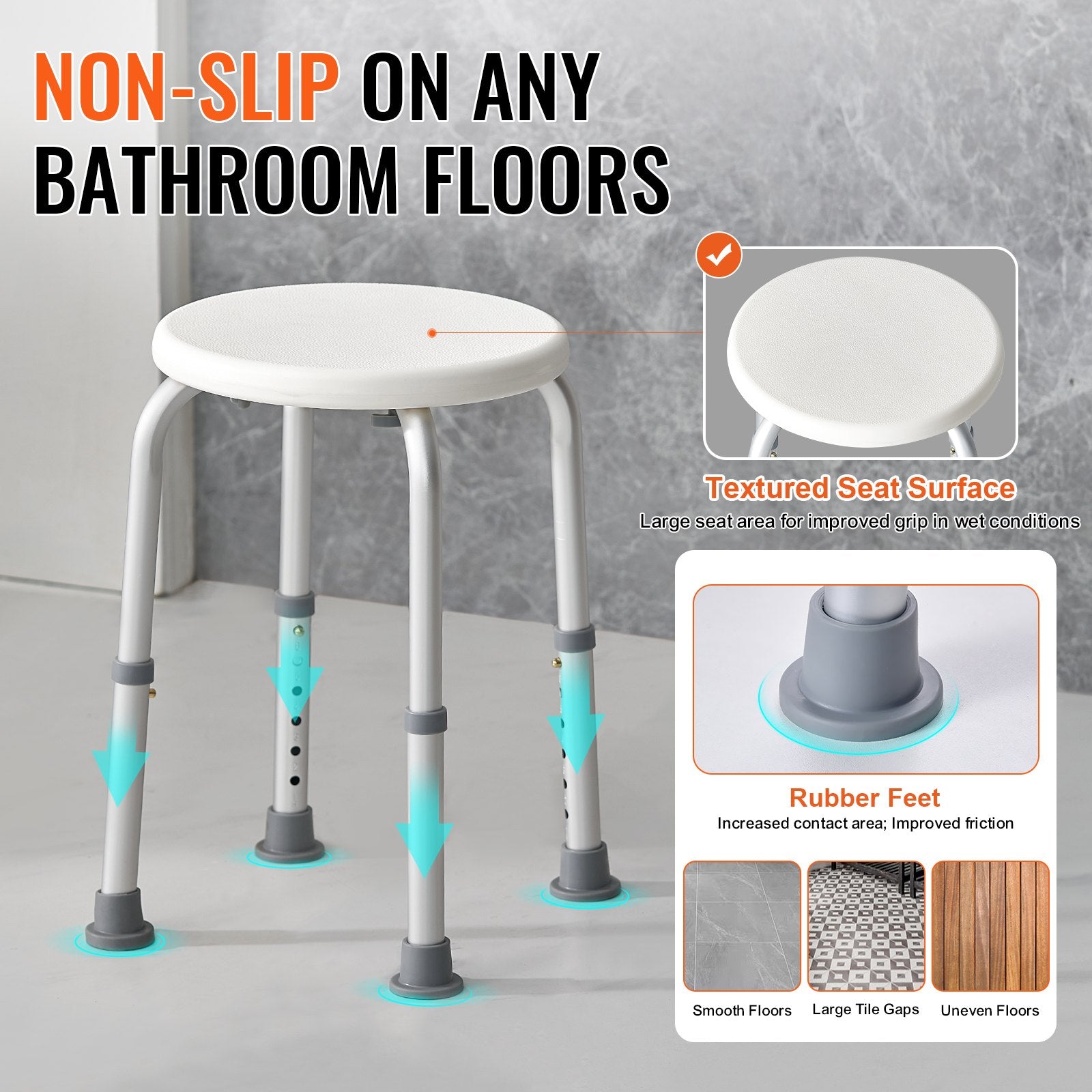 Shower Chair for Inside Shower, Adjustable Height Shower Stool, Non-Slip Bench Bathtub Seat Stool for Elderly Disabled Adults Handicap, 300 lbs Capacity - Image 4