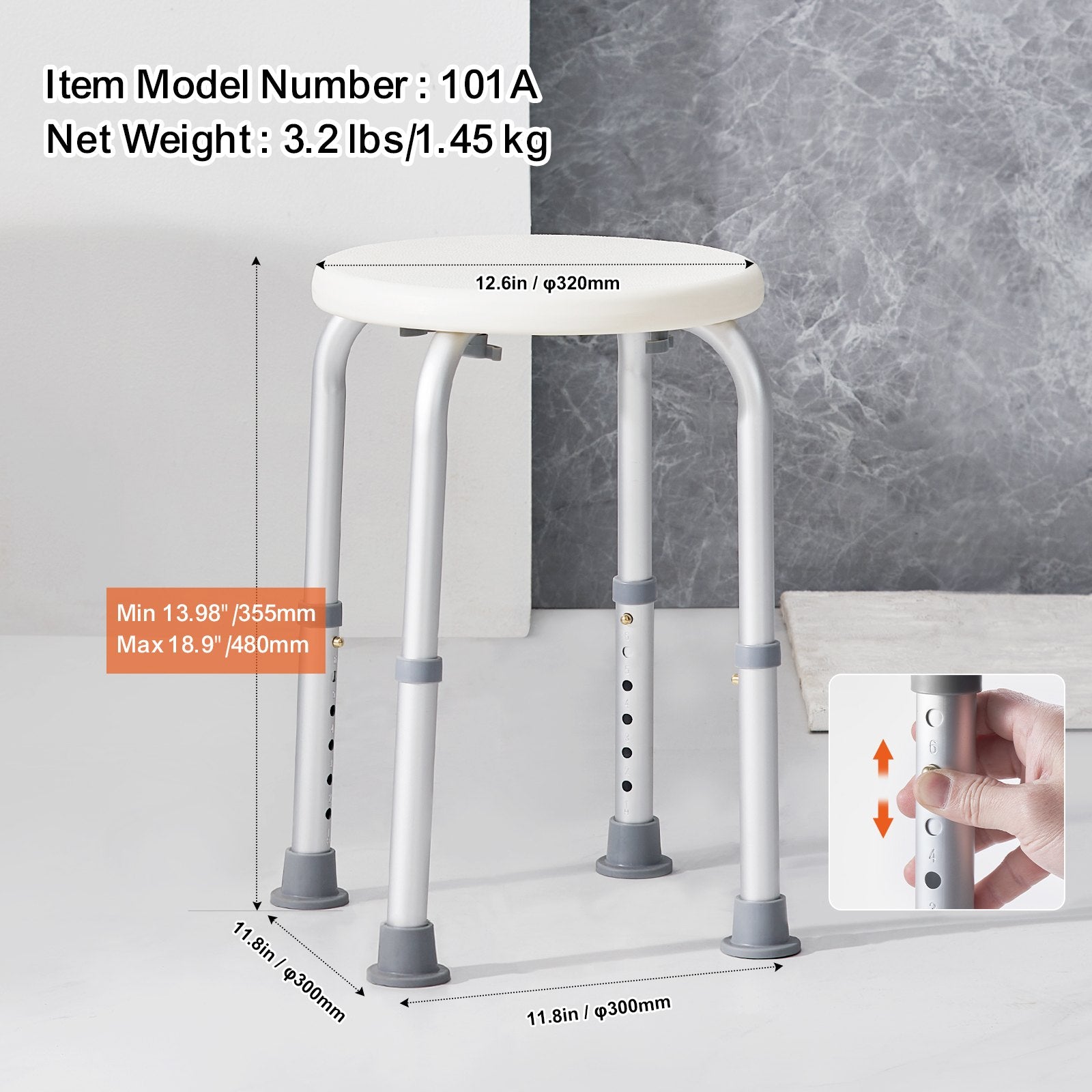 Shower Chair for Inside Shower, Adjustable Height Shower Stool, Non-Slip Bench Bathtub Seat Stool for Elderly Disabled Adults Handicap, 300 lbs Capacity - Image 6