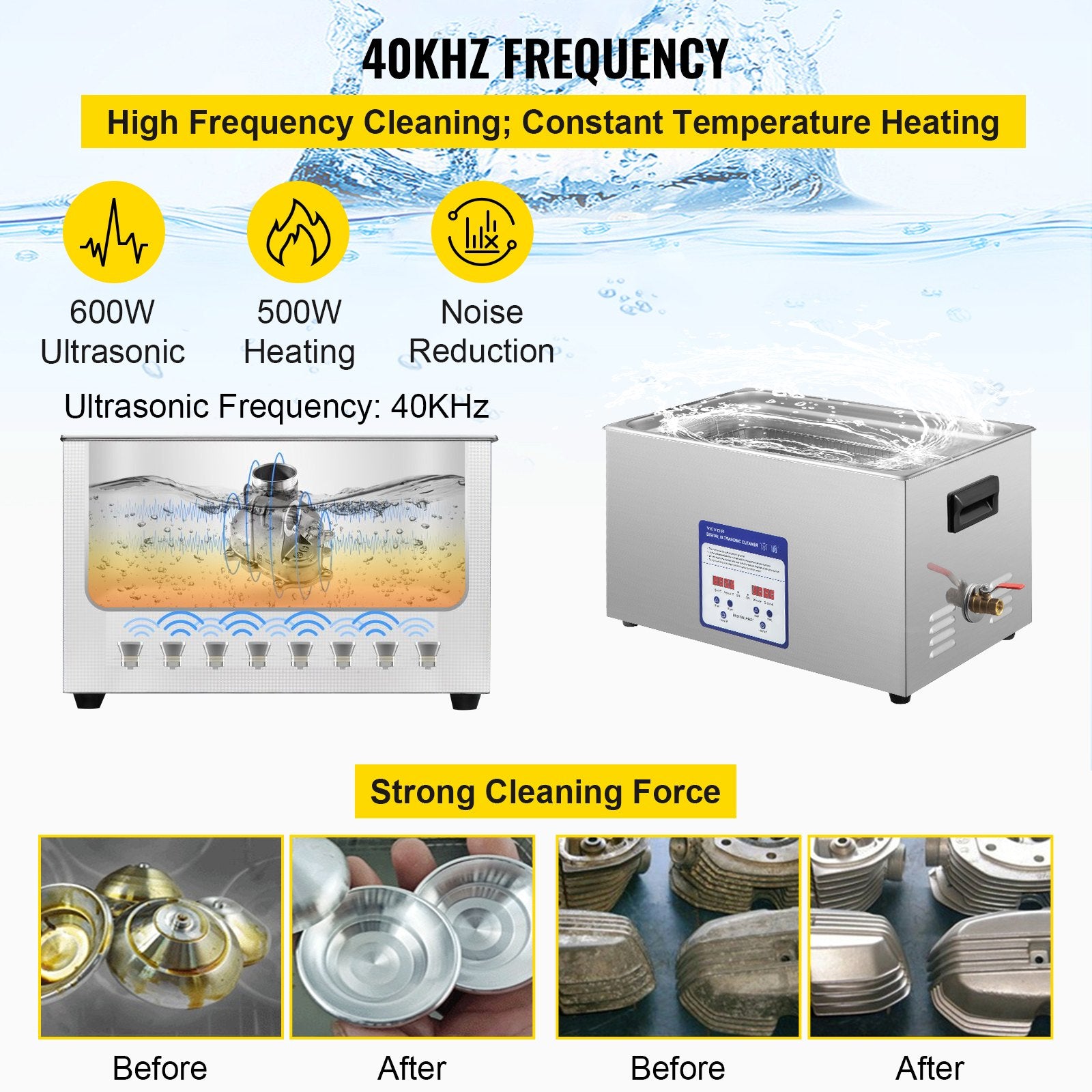 Digital Ultrasonic Cleaner 30L Ultrasonic Cleaning Machine 40kHz Sonic Cleaner Machine 316 & 304 Stainless Steel Ultrasonic Cleaner Machine with Heater & Timer for Cleaning Jewelry Glasses Watch - Image 3