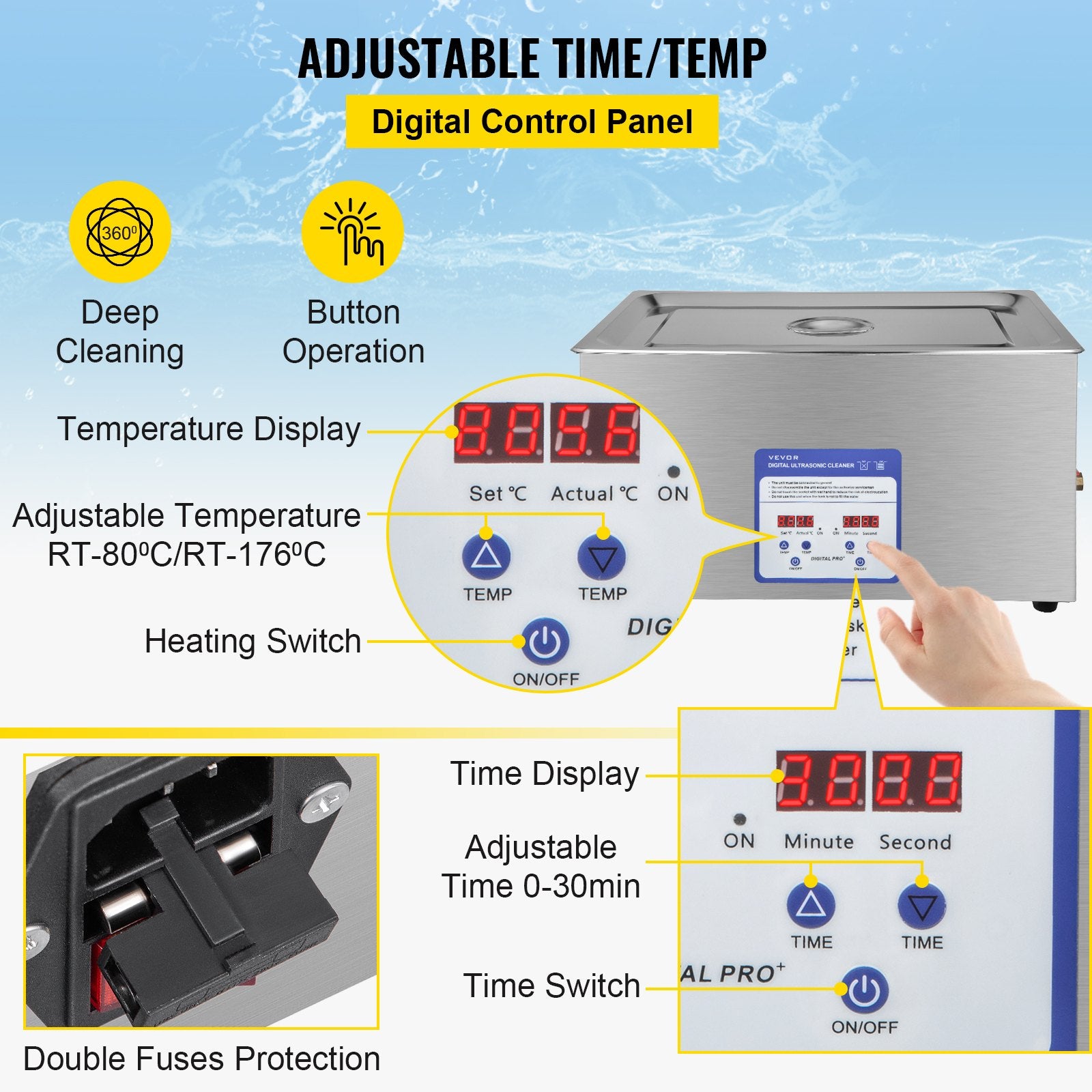 Digital Ultrasonic Cleaner 30L Ultrasonic Cleaning Machine 40kHz Sonic Cleaner Machine 316 & 304 Stainless Steel Ultrasonic Cleaner Machine with Heater & Timer for Cleaning Jewelry Glasses Watch - Image 4