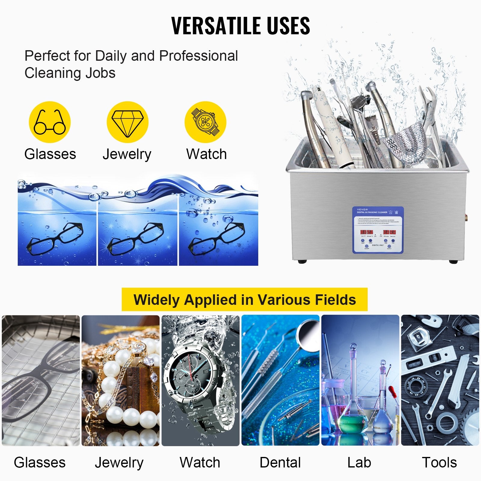 Digital Ultrasonic Cleaner 30L Ultrasonic Cleaning Machine 40kHz Sonic Cleaner Machine 316 & 304 Stainless Steel Ultrasonic Cleaner Machine with Heater & Timer for Cleaning Jewelry Glasses Watch - Image 6