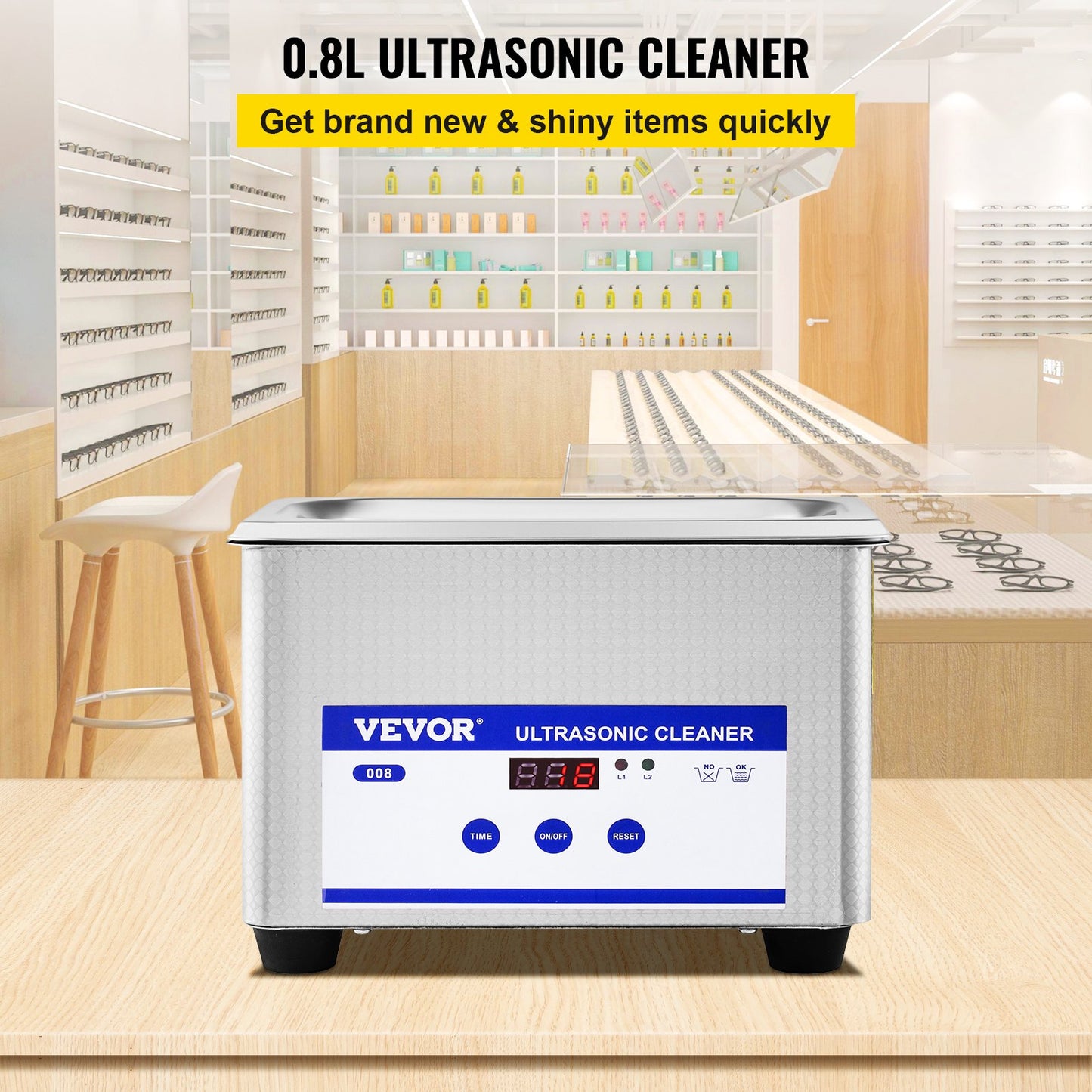 0.8L Professional Ultrasonic Cleaner 304 Stainless Steel Digital Lab Ultrasonic Cleaner with Timer for Jewelry Watch Glasses Circuit Board Dentures Small Parts Dental Instrument (0.8L) - Image 2