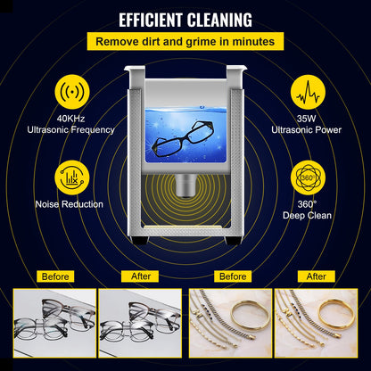 0.8L Professional Ultrasonic Cleaner 304 Stainless Steel Digital Lab Ultrasonic Cleaner with Timer for Jewelry Watch Glasses Circuit Board Dentures Small Parts Dental Instrument (0.8L) - Image 3