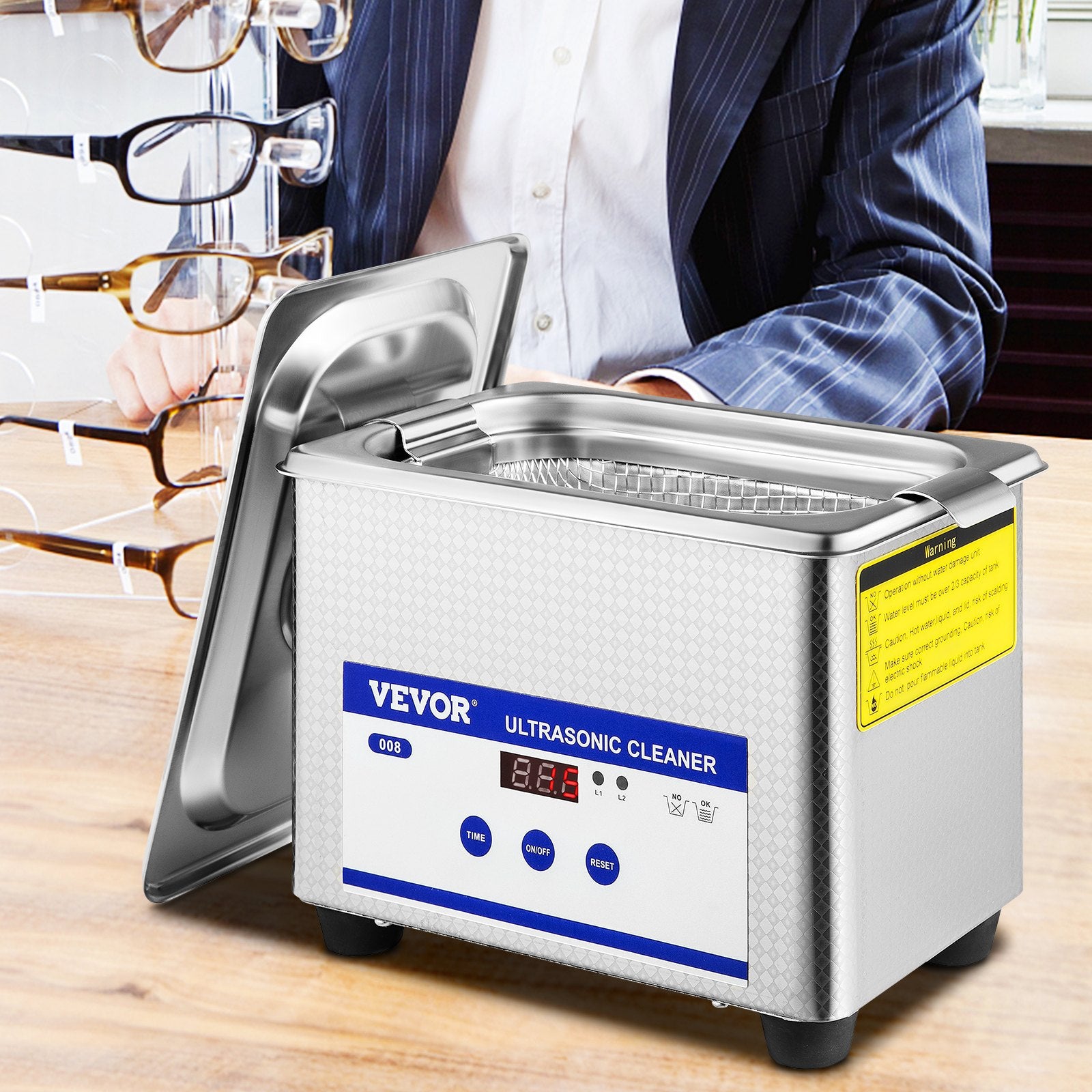 0.8L Professional Ultrasonic Cleaner 304 Stainless Steel Digital Lab Ultrasonic Cleaner with Timer for Jewelry Watch Glasses Circuit Board Dentures Small Parts Dental Instrument (0.8L) - Image 8