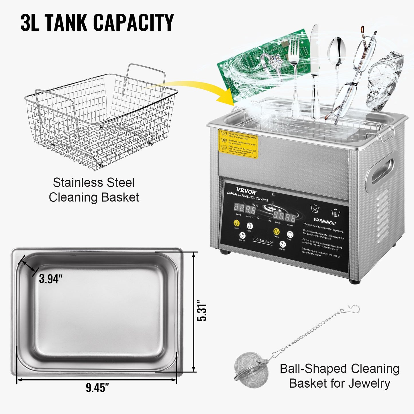 Digital Ultrasonic Cleaner 3L Ultrasonic Cleaning Machine 220V 50kHz Sonic Cleaner Machine 304 Stainless Steel Ultrasonic Cleaner Machine with Heater and Timer for Cleaning Jewelry Glasses Watch - Image 5