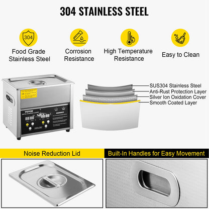 Digital Ultrasonic Cleaner 3L Ultrasonic Cleaning Machine 220V 50kHz Sonic Cleaner Machine 304 Stainless Steel Ultrasonic Cleaner Machine with Heater and Timer for Cleaning Jewelry Glasses Watch - Image 6