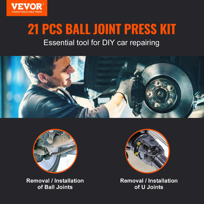 Ball Joint Press Kit, 21 pcs Tool Kit, C-press Ball joint Remove and Install Tools, for Most 2WD and 4WD Cars, Heavy Duty Ball Joint Repair Kit for Automotive Repairing - Image 2