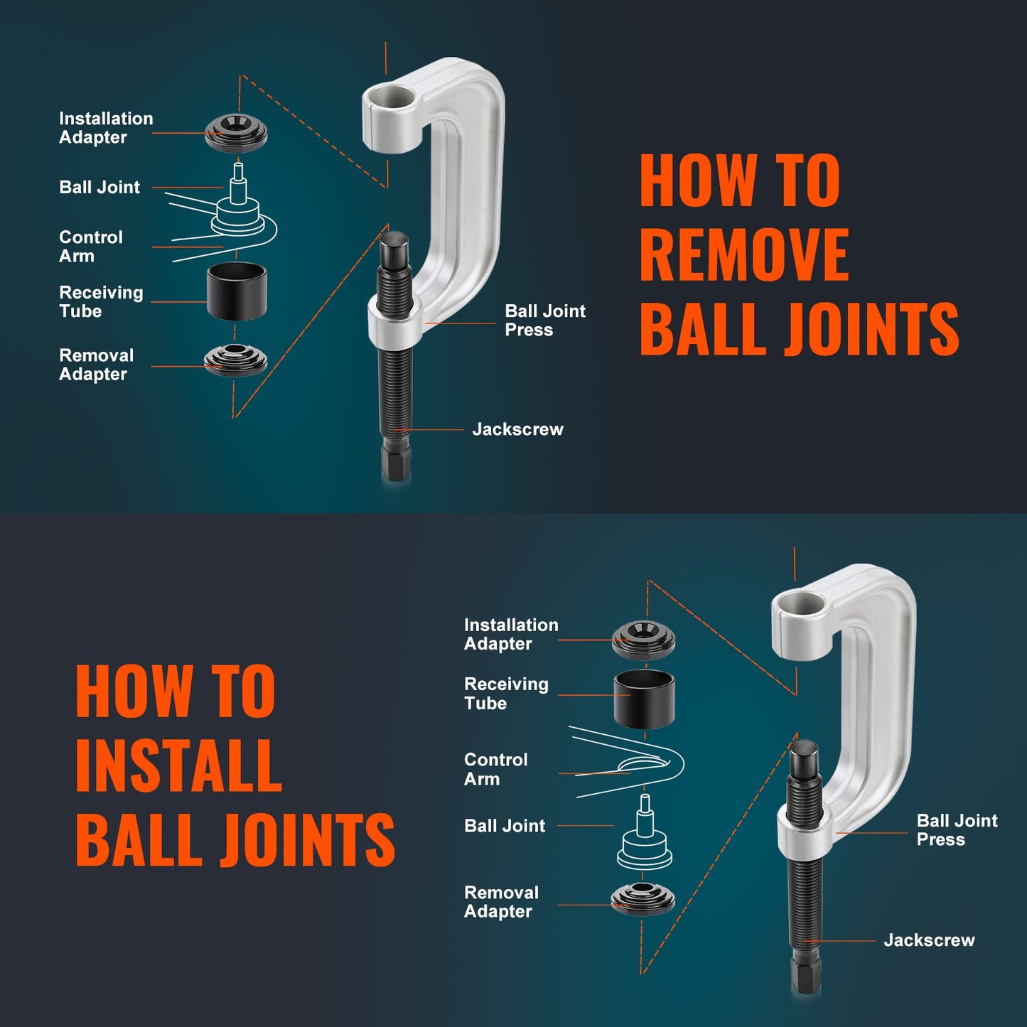 Ball Joint Press Kit, 25 pcsTool Kit, C-press Ball joint Remove and Install Tools, for Most 2WD and 4WD Cars, Heavy Duty Ball Joint Repair Kit for Automotive Repairing - Image 7