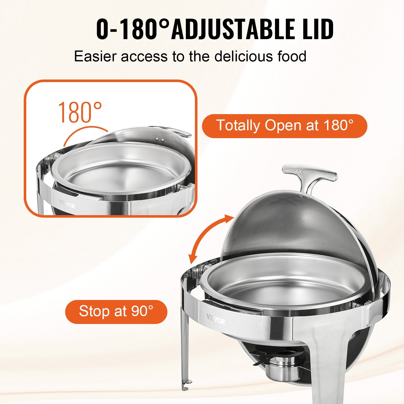 Roll Top Chafing Dish Buffet Set, 5.5L 2 Pack, Stainless Steel Chafer with 2 Full Size Pans, Round Catering Warmer Server with Lid Water Pan Stand Fuel Holder, for at Least 5 People Each - Image 4