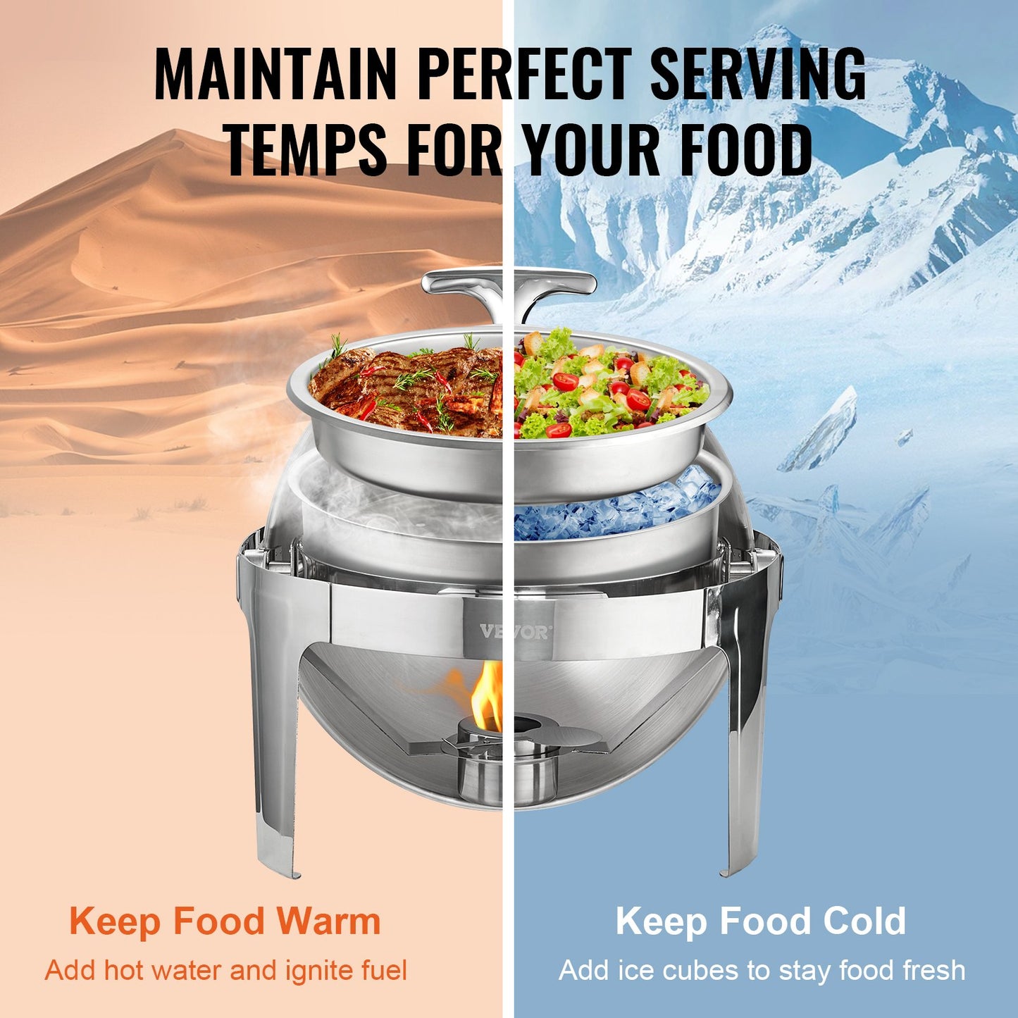 Roll Top Chafing Dish Buffet Set, 5.5L 2 Pack, Stainless Steel Chafer with 2 Full Size Pans, Round Catering Warmer Server with Lid Water Pan Stand Fuel Holder, for at Least 5 People Each - Image 5