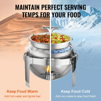 Roll Top Chafing Dish Buffet Set, 5.5L 2 Pack, Stainless Steel Chafer with 2 Full Size Pans, Round Catering Warmer Server with Lid Water Pan Stand Fuel Holder, for at Least 5 People Each - Image 5