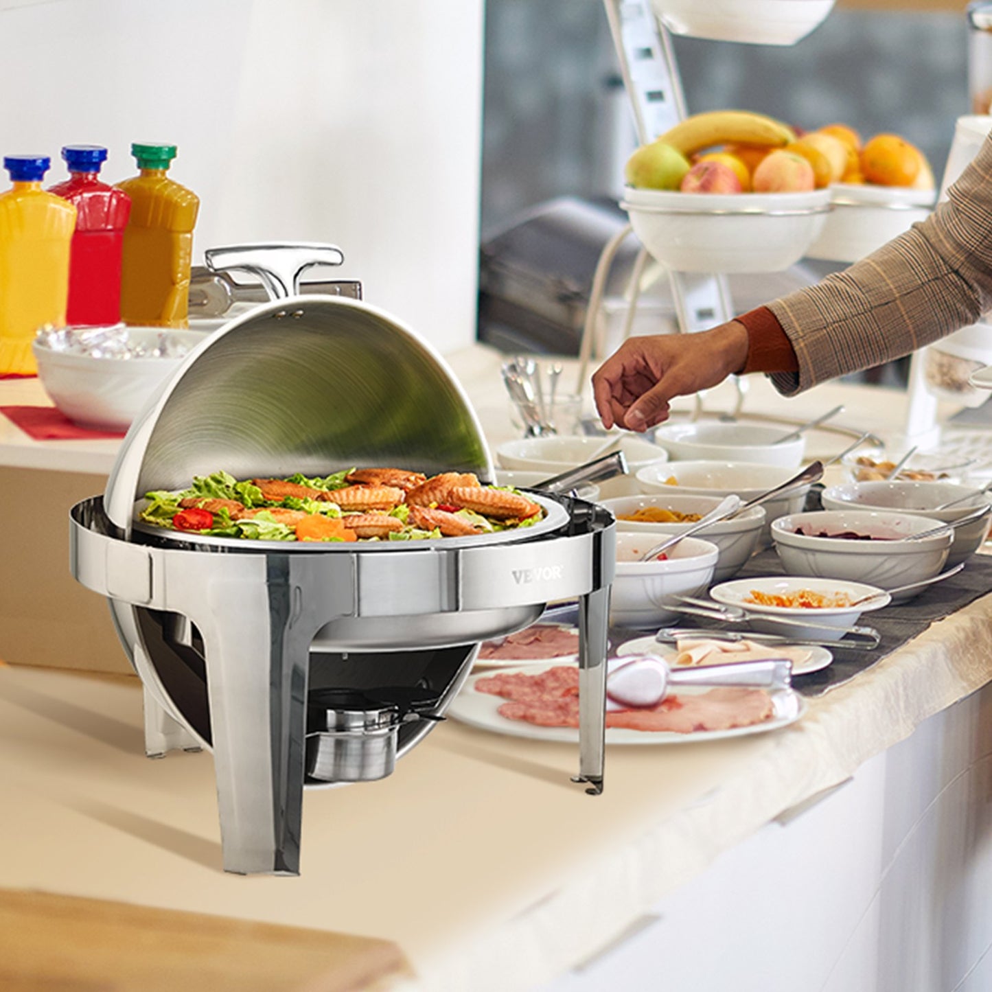 Roll Top Chafing Dish Buffet Set, 5.5L 2 Pack, Stainless Steel Chafer with 2 Full Size Pans, Round Catering Warmer Server with Lid Water Pan Stand Fuel Holder, for at Least 5 People Each - Image 8