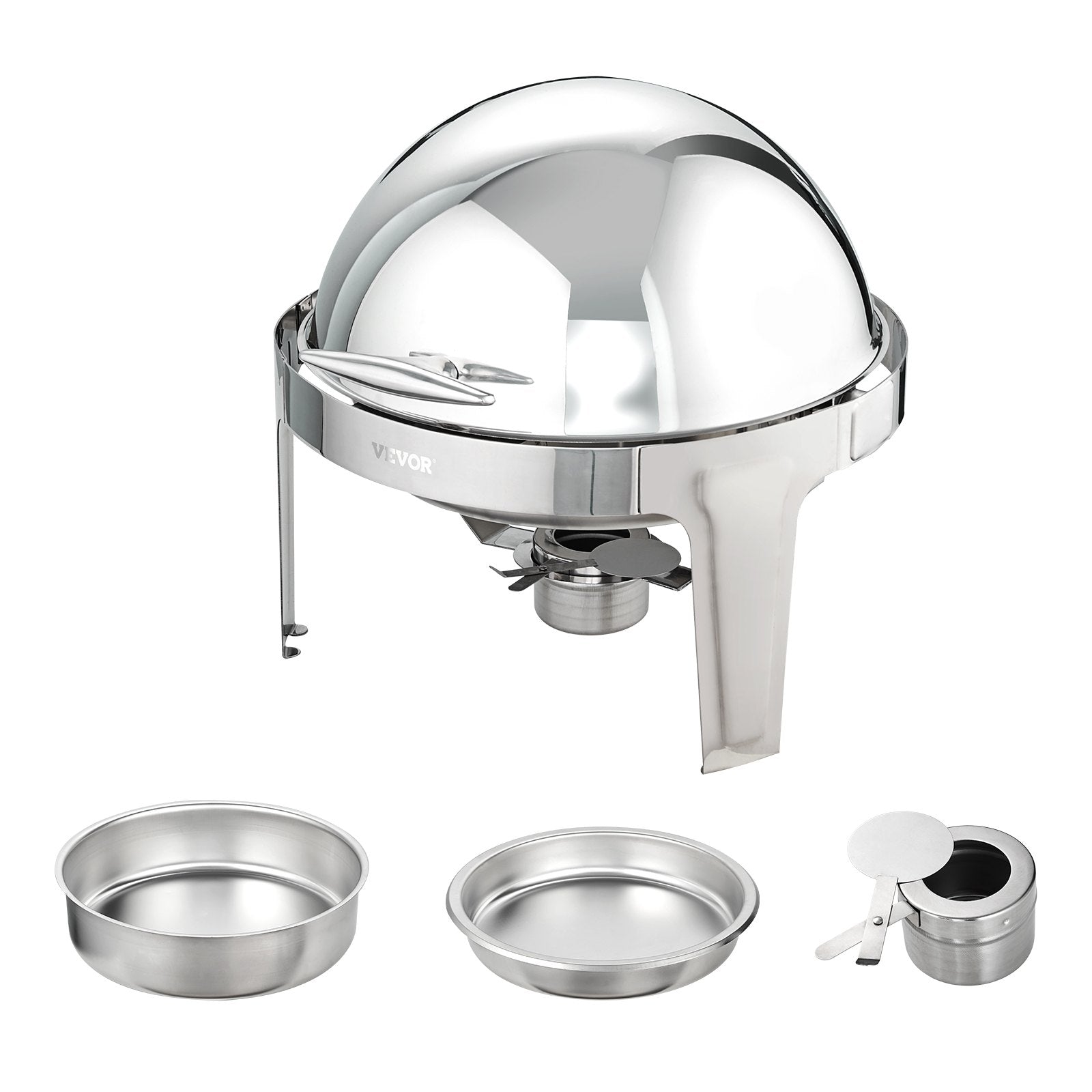 Roll Top Chafing Dish Buffet Set, 5.5L 2 Pack, Stainless Steel Chafer with 2 Full Size Pans, Round Catering Warmer Server with Lid Water Pan Stand Fuel Holder, for at Least 5 People Each - Image 9
