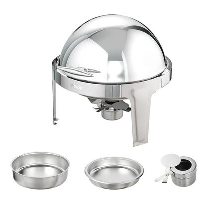 Roll Top Chafing Dish Buffet Set, 5.5L 2 Pack, Stainless Steel Chafer with 2 Full Size Pans, Round Catering Warmer Server with Lid Water Pan Stand Fuel Holder, for at Least 5 People Each - Image 9