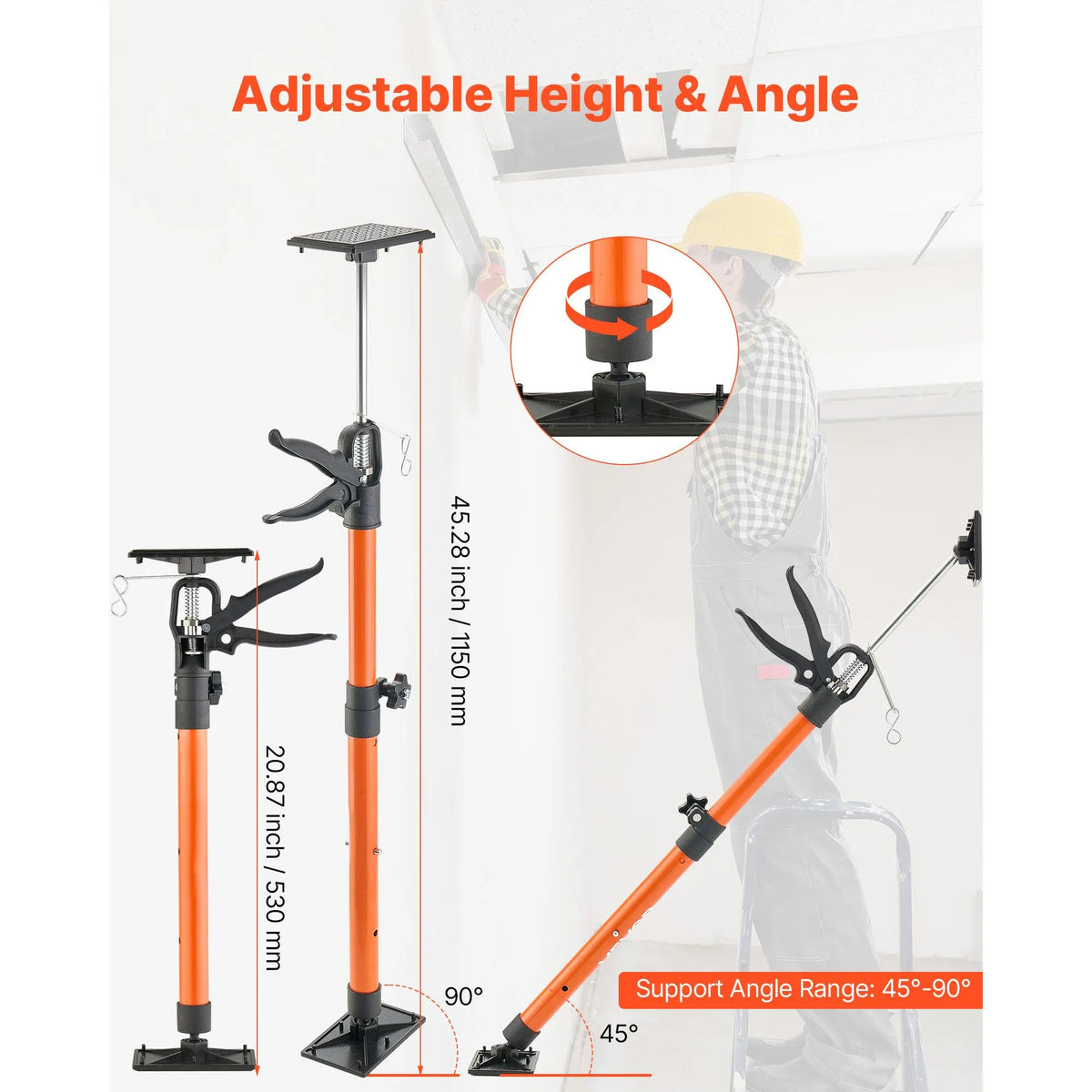 Cabinet Jack Support Pole, 2-Pack, 54-155 cm Steel Telescopic Quick Support Rod, Adjustable 3rd Hand System up to 70 kg Capacity for Installing Cabinets, Lifting Drywall, Cargo Bars - Image 2