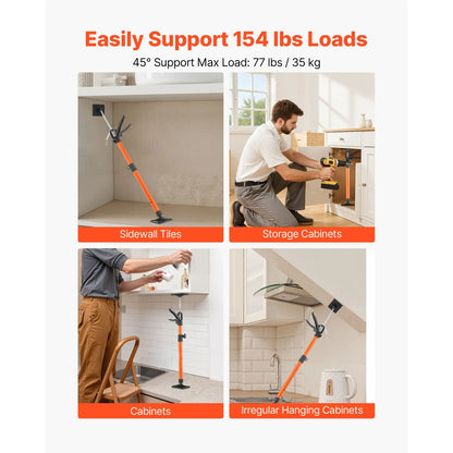 Cabinet Jack Support Pole, 2-Pack, 54-155 cm Steel Telescopic Quick Support Rod, Adjustable 3rd Hand System up to 70 kg Capacity for Installing Cabinets, Lifting Drywall, Cargo Bars - Image 3