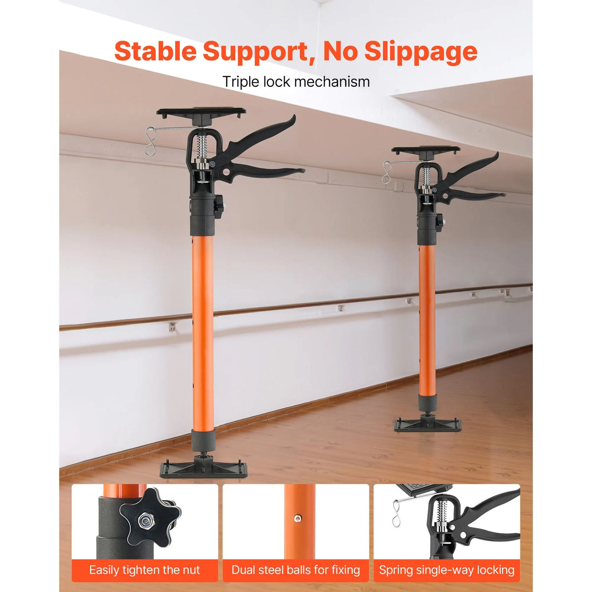 Cabinet Jack Support Pole, 2-Pack, 54-155 cm Steel Telescopic Quick Support Rod, Adjustable 3rd Hand System up to 70 kg Capacity for Installing Cabinets, Lifting Drywall, Cargo Bars - Image 5