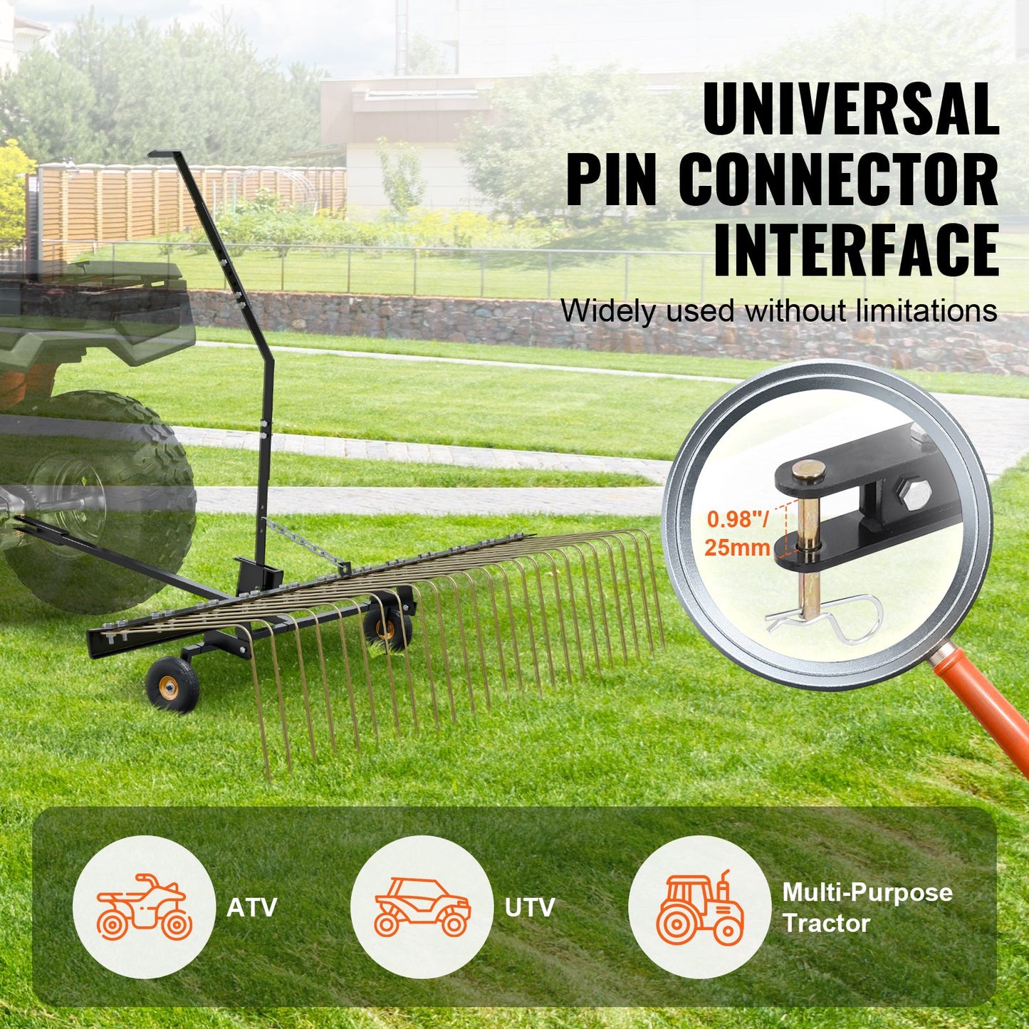 Tow Behind Dethatcher, 1.5m Tow Dethatcher with 24 Steel Tines, Lawn Dethatcher Rake for ATV or Mower, Tow Behind Lawn Rake with Lift Handle for Leaves, Pine Needles, and Grass - Image 3