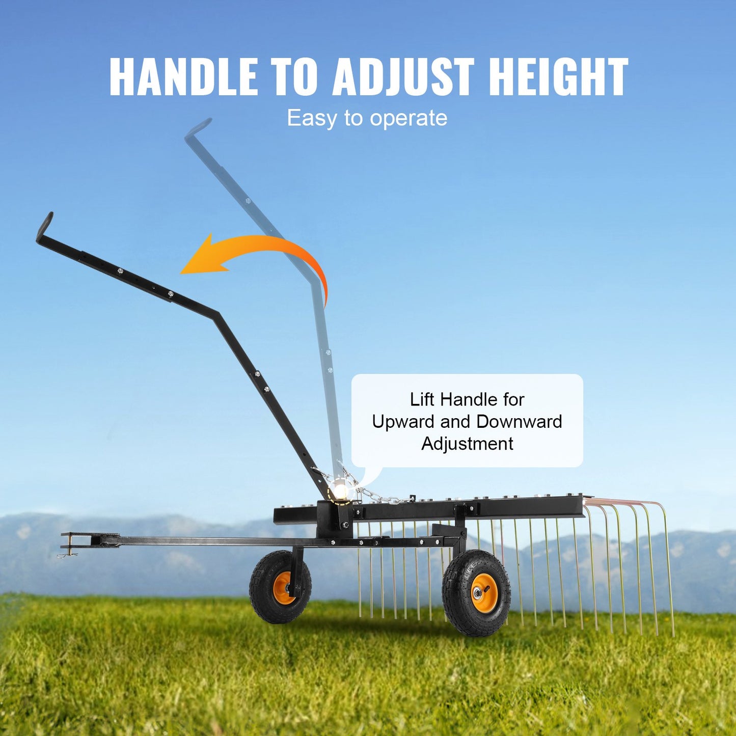Tow Behind Dethatcher, 1.5m Tow Dethatcher with 24 Steel Tines, Lawn Dethatcher Rake for ATV or Mower, Tow Behind Lawn Rake with Lift Handle for Leaves, Pine Needles, and Grass - Image 4