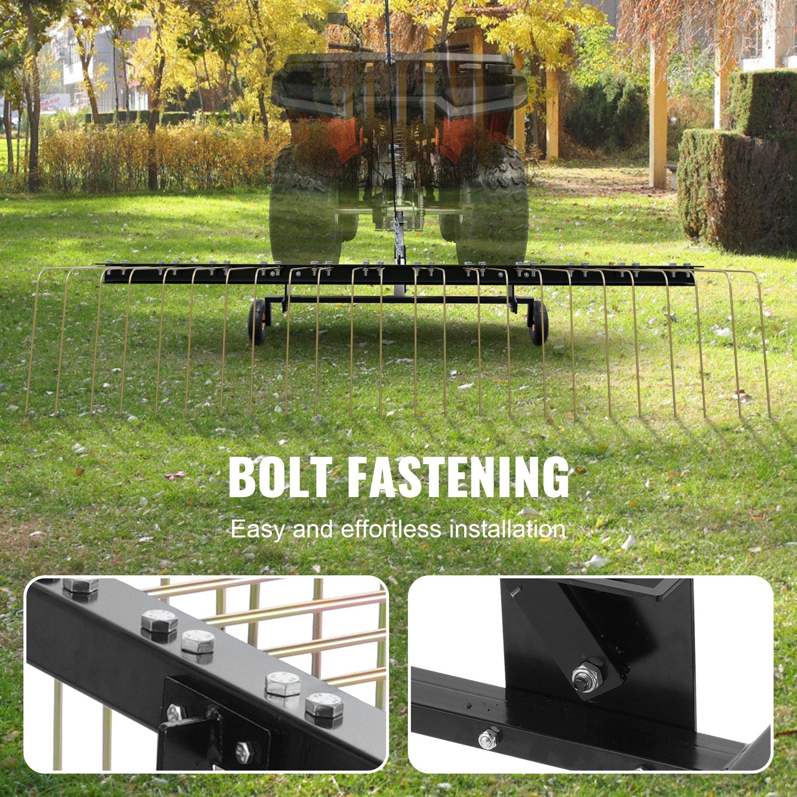 Tow Behind Dethatcher, 1.5m Tow Dethatcher with 24 Steel Tines, Lawn Dethatcher Rake for ATV or Mower, Tow Behind Lawn Rake with Lift Handle for Leaves, Pine Needles, and Grass - Image 5
