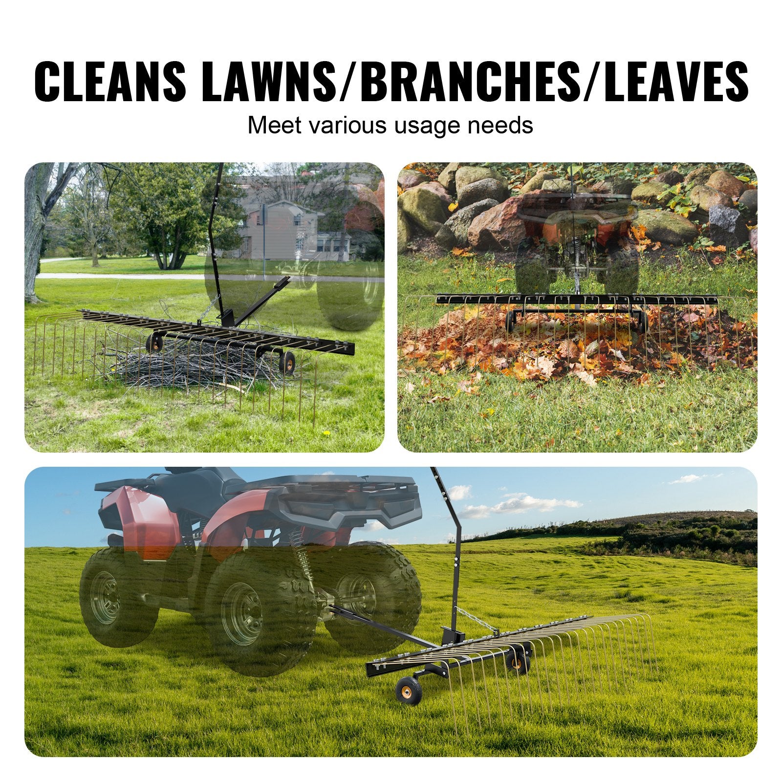 Tow Behind Dethatcher, 1.5m Tow Dethatcher with 24 Steel Tines, Lawn Dethatcher Rake for ATV or Mower, Tow Behind Lawn Rake with Lift Handle for Leaves, Pine Needles, and Grass - Image 6