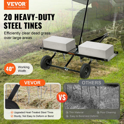 Tow Behind Dethatcher, 1015mm Tow Dethatcher with 20 Spring Steel Tines, Lawn Dethatcher Rake for ATV or Mower, Tow Behind Lawn Rake with Lift Handle for Garden Farm Grass - Image 2