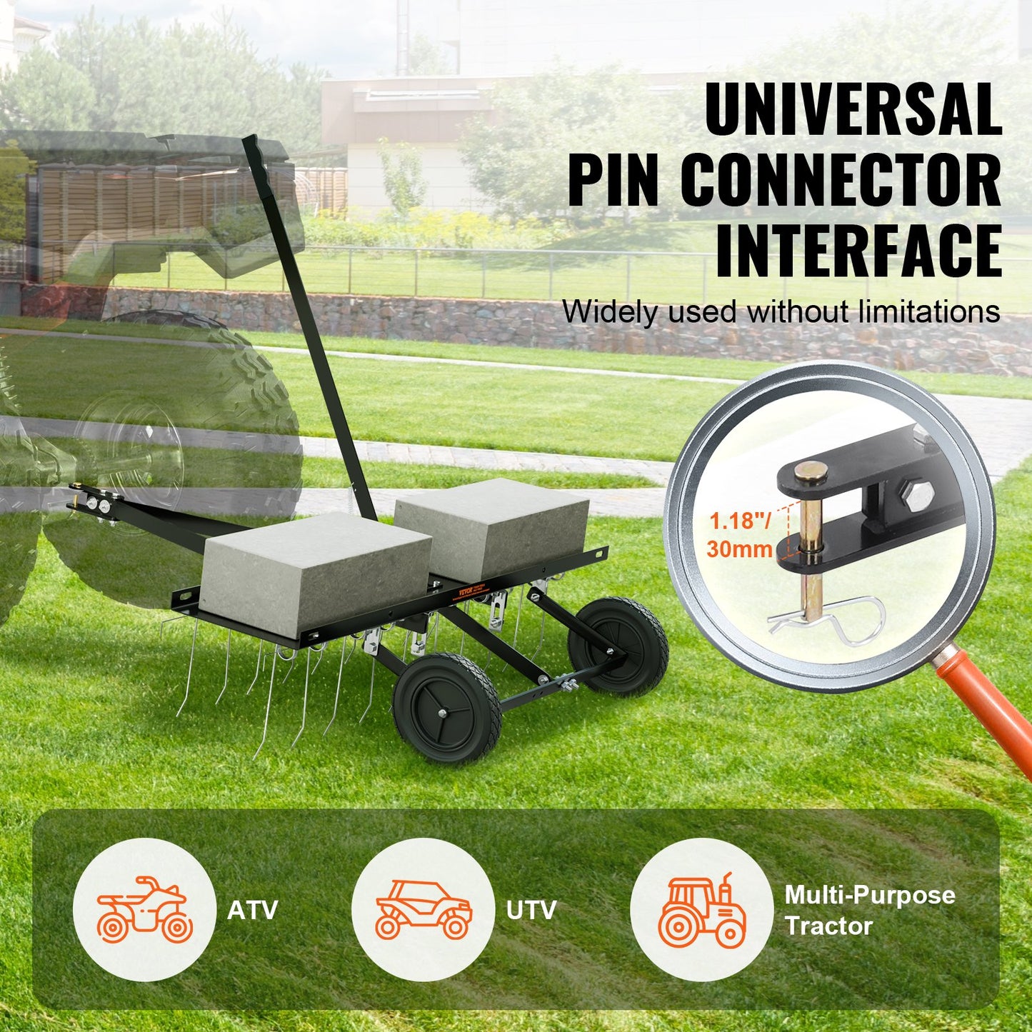 Tow Behind Dethatcher, 1015mm Tow Dethatcher with 20 Spring Steel Tines, Lawn Dethatcher Rake for ATV or Mower, Tow Behind Lawn Rake with Lift Handle for Garden Farm Grass - Image 3