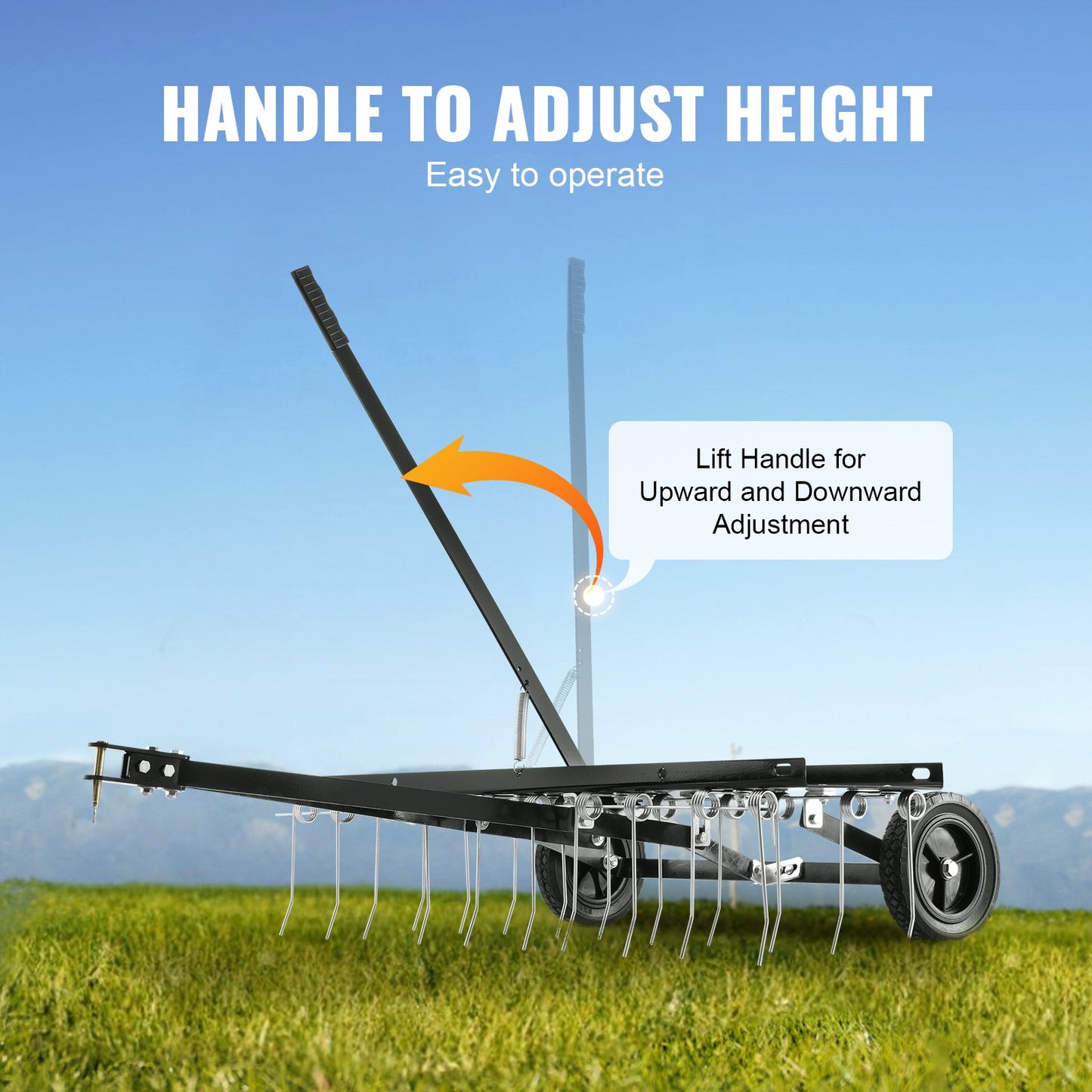 Tow Behind Dethatcher, 1015mm Tow Dethatcher with 20 Spring Steel Tines, Lawn Dethatcher Rake for ATV or Mower, Tow Behind Lawn Rake with Lift Handle for Garden Farm Grass - Image 4