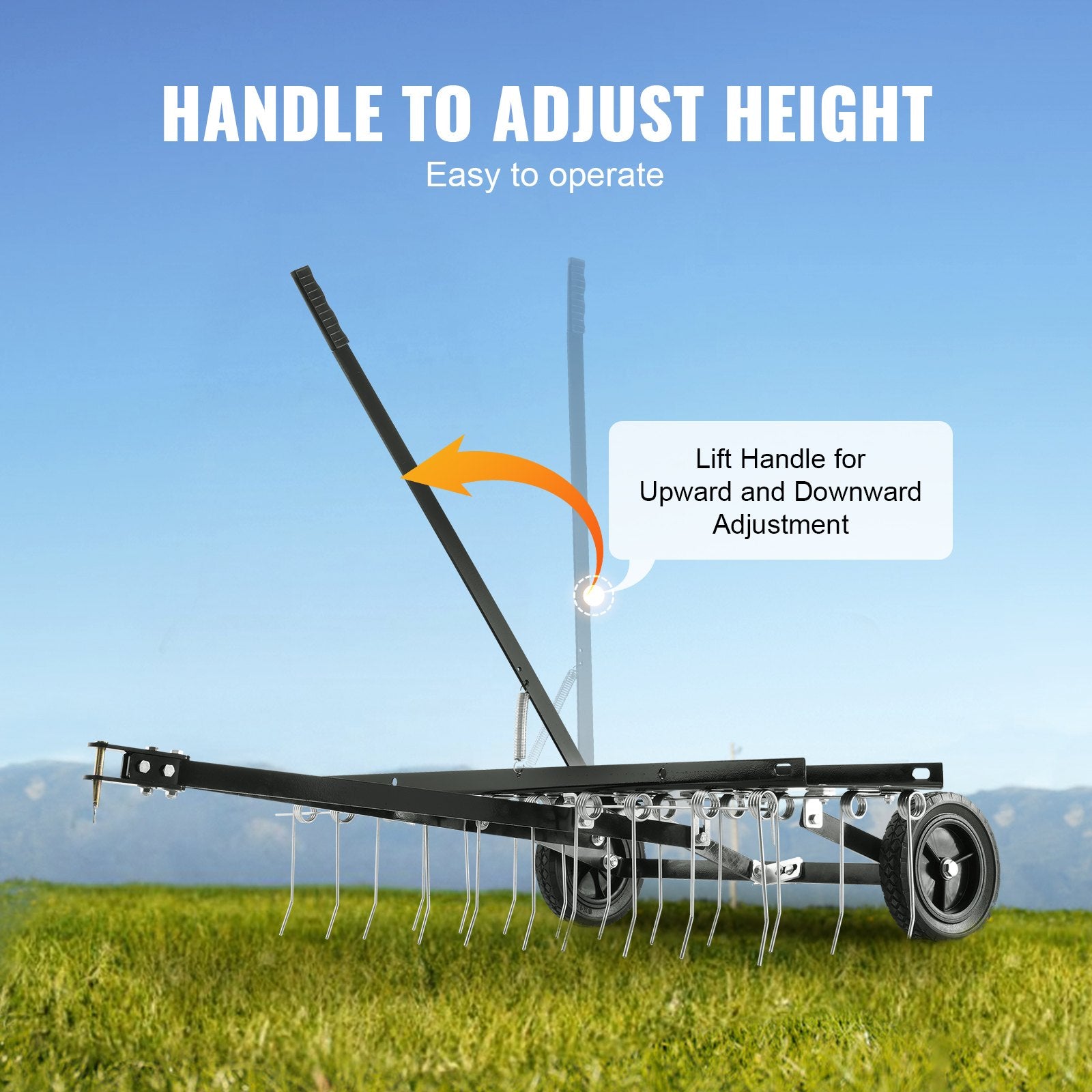 Tow Behind Dethatcher, 1015mm Tow Dethatcher with 20 Spring Steel Tines, Lawn Dethatcher Rake for ATV or Mower, Tow Behind Lawn Rake with Lift Handle for Garden Farm Grass - Image 4