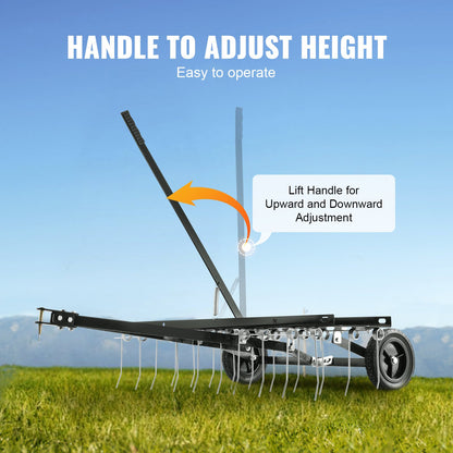 Tow Behind Dethatcher, 1015mm Tow Dethatcher with 20 Spring Steel Tines, Lawn Dethatcher Rake for ATV or Mower, Tow Behind Lawn Rake with Lift Handle for Garden Farm Grass - Image 4